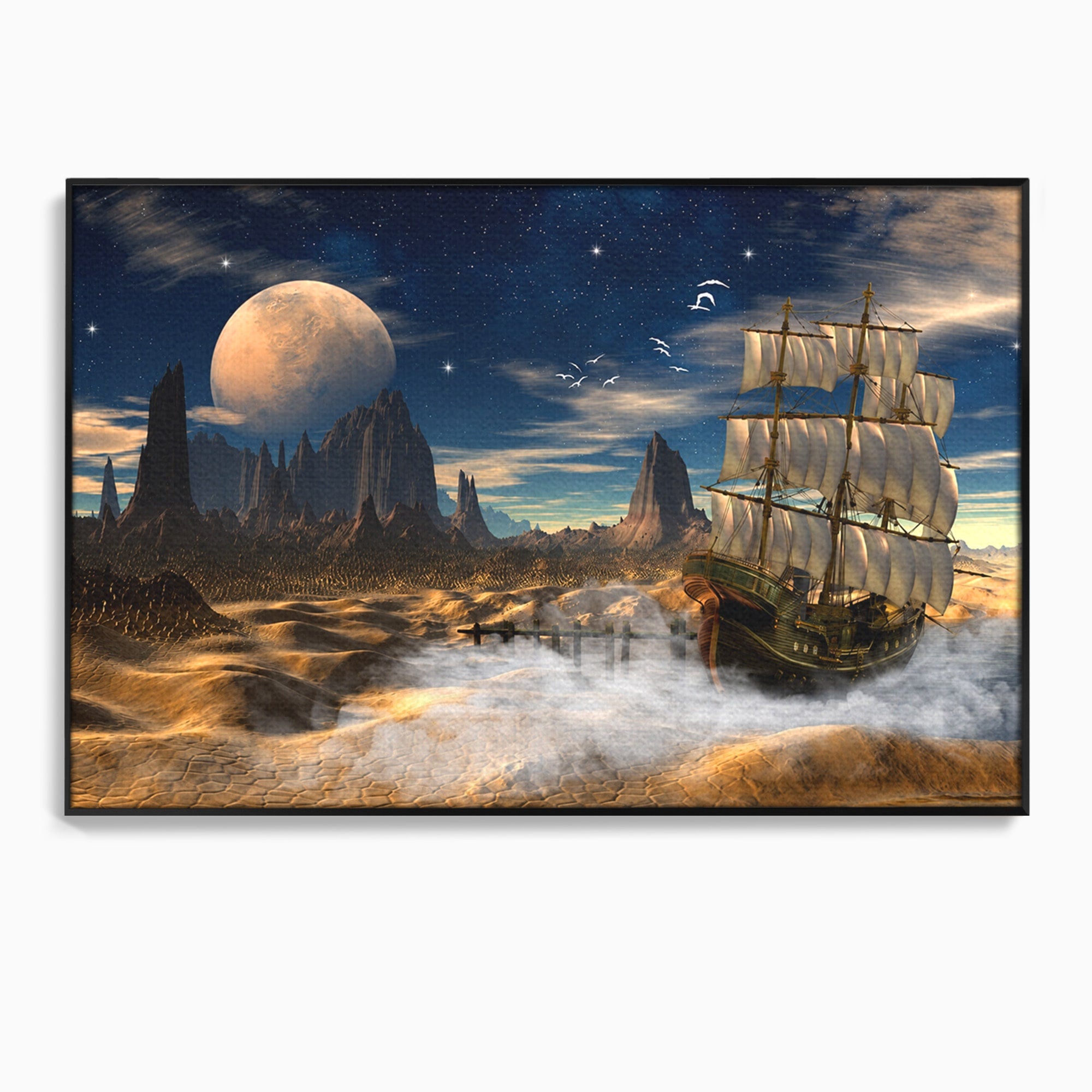 Tablou Canvas Premium LuxCanva® S1021, Corabie In Peisaj Cosmic, Corabie, Peisaj, Cosmos, Fantezie, Dormitor, Living, Culori Vibrante