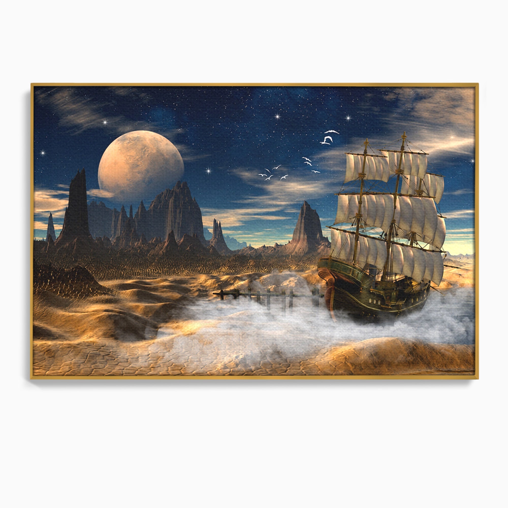Tablou Canvas Premium LuxCanva® S1021, Corabie In Peisaj Cosmic, Corabie, Peisaj, Cosmos, Fantezie, Dormitor, Living, Culori Vibrante