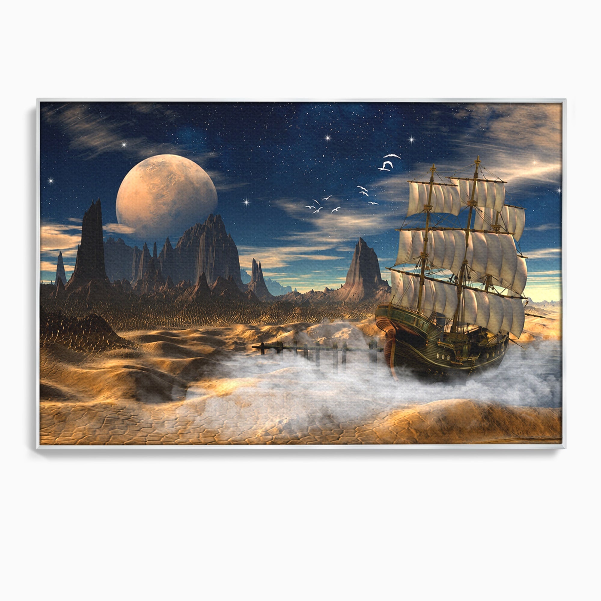 Tablou Canvas Premium LuxCanva® S1021, Corabie In Peisaj Cosmic, Corabie, Peisaj, Cosmos, Fantezie, Dormitor, Living, Culori Vibrante
