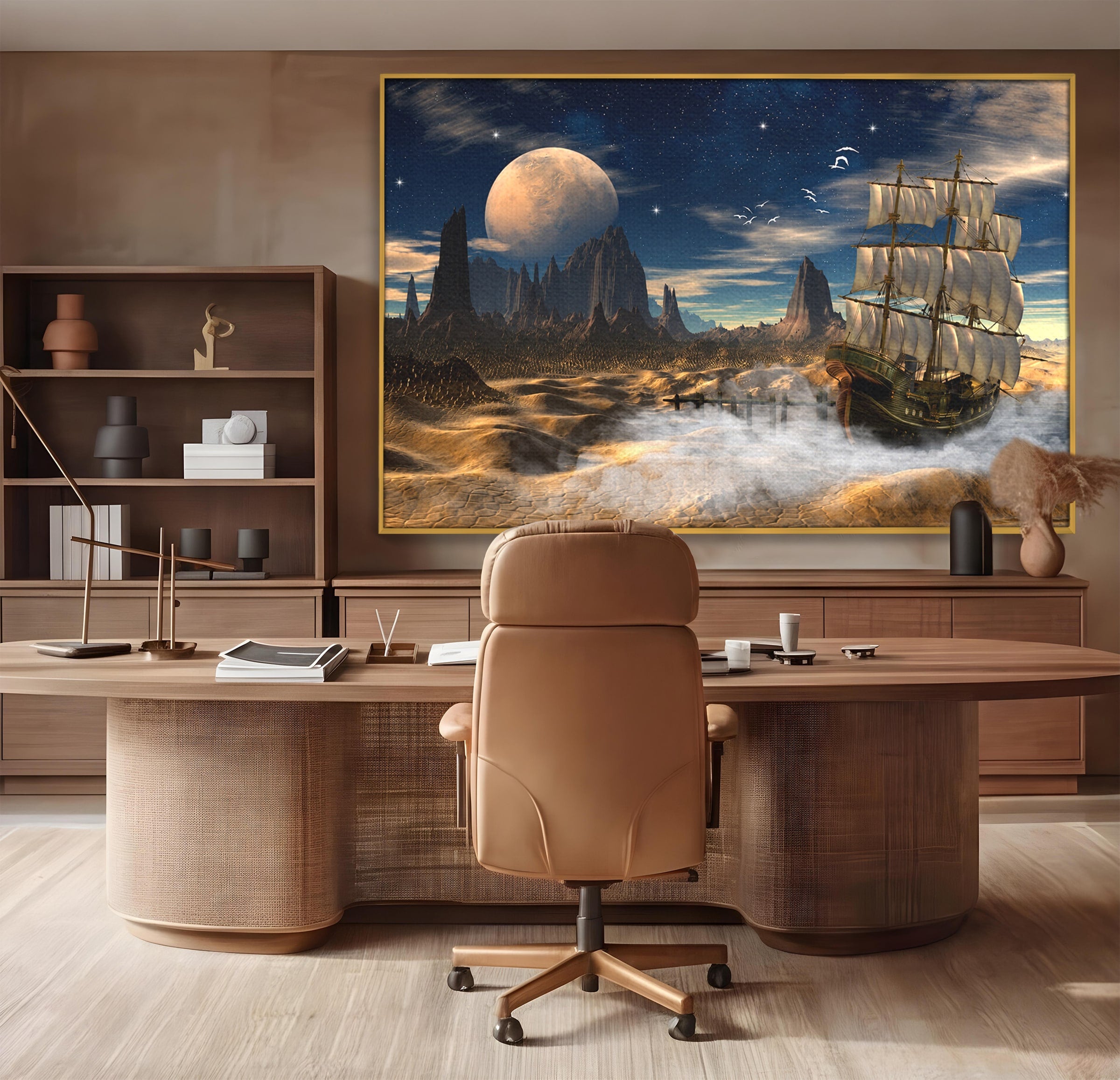 Tablou Canvas Premium LuxCanva® S1021, Corabie In Peisaj Cosmic, Corabie, Peisaj, Cosmos, Fantezie, Dormitor, Living, Culori Vibrante