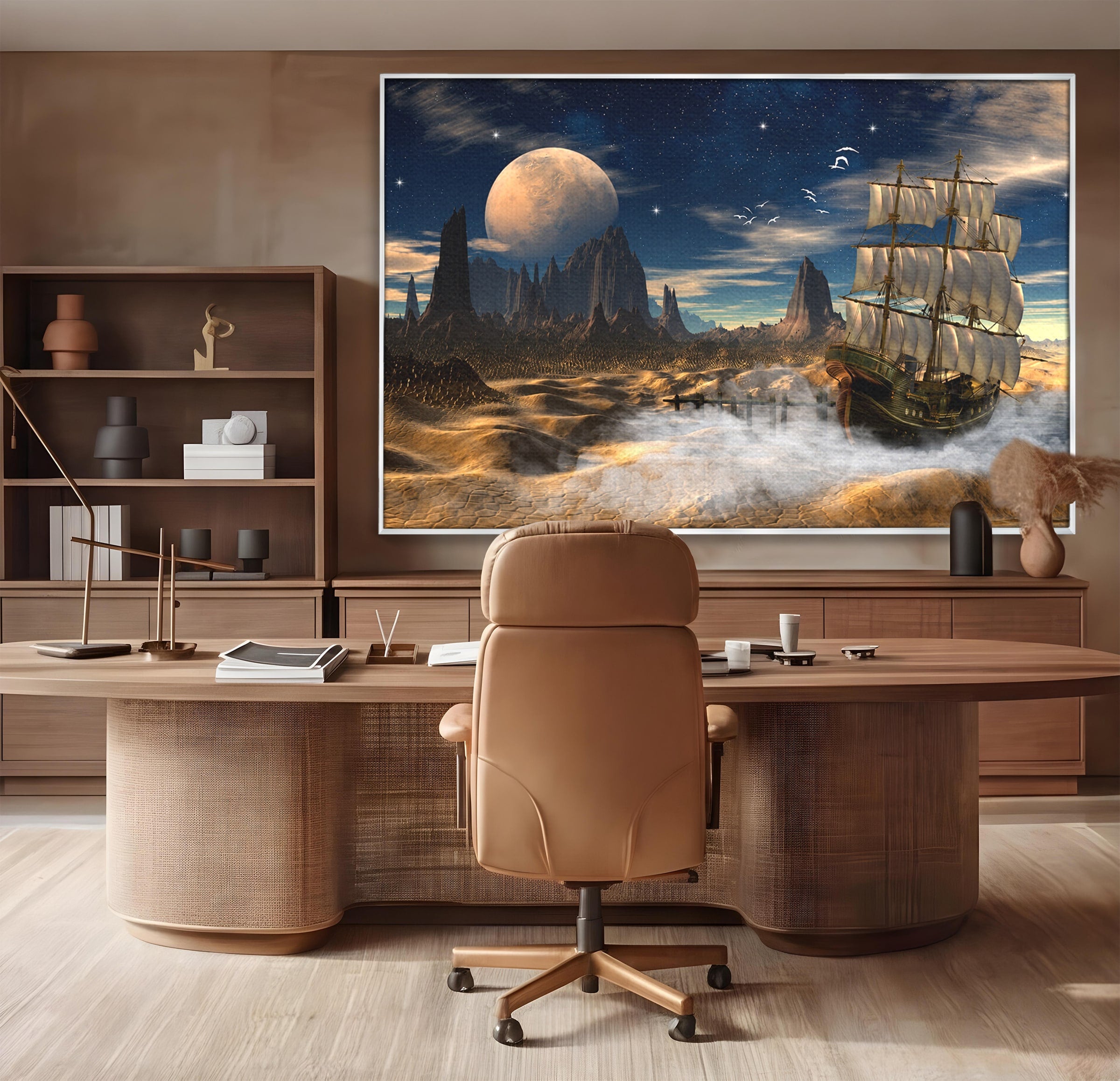 Tablou Canvas Premium LuxCanva® S1021, Corabie In Peisaj Cosmic, Corabie, Peisaj, Cosmos, Fantezie, Dormitor, Living, Culori Vibrante