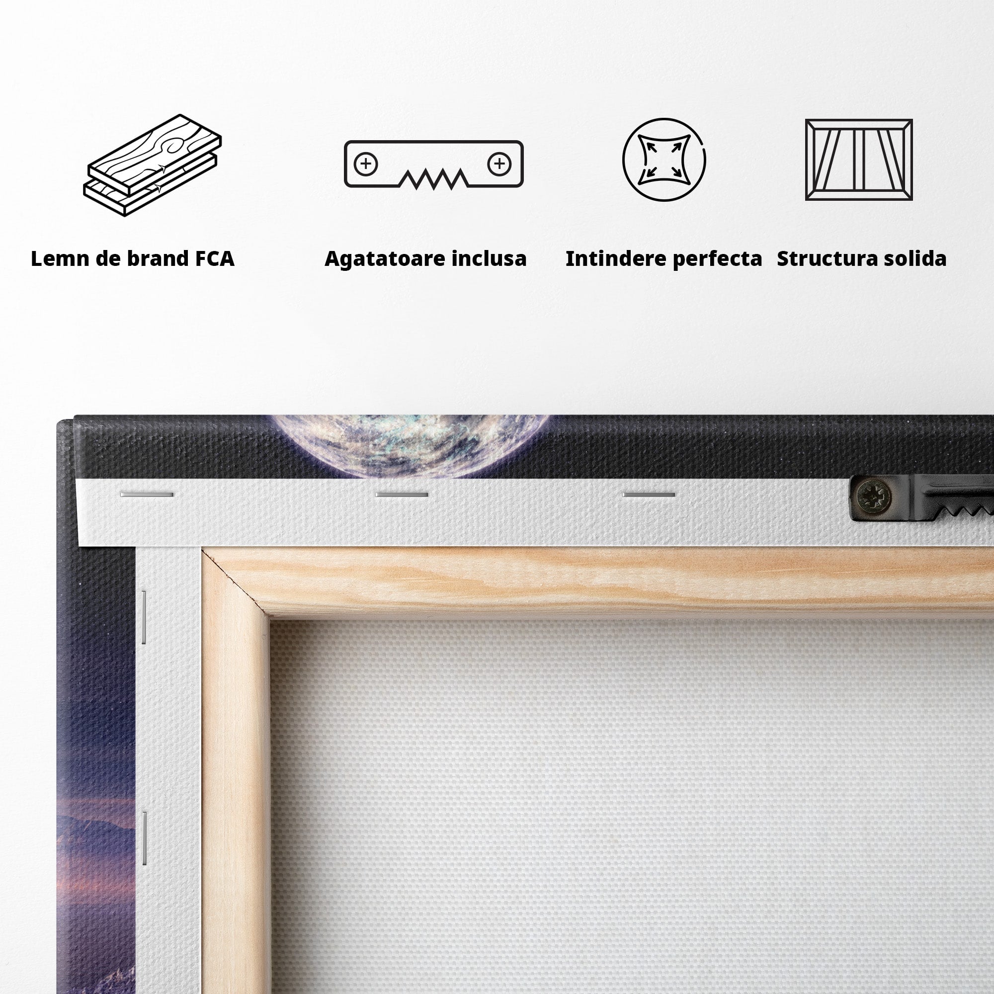 Tablou Canvas Premium LuxCanva® S1022, Peisaj Cosmic, Spatiu, Planeta, Peisaj, Univers, Dormitor, Culori Vibrante