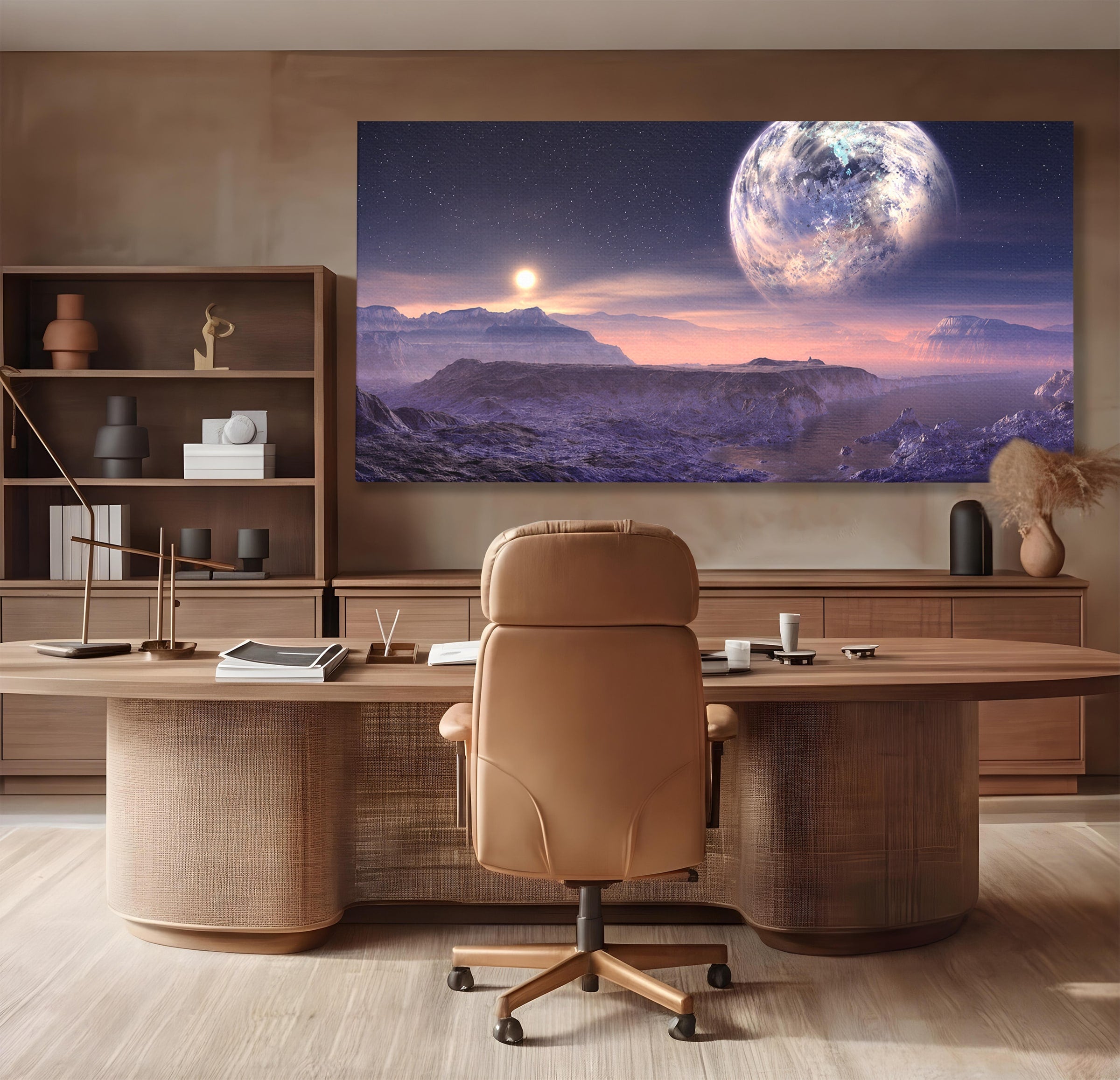 Tablou Canvas Premium LuxCanva® S1022, Peisaj Cosmic, Spatiu, Planeta, Peisaj, Univers, Dormitor, Culori Vibrante