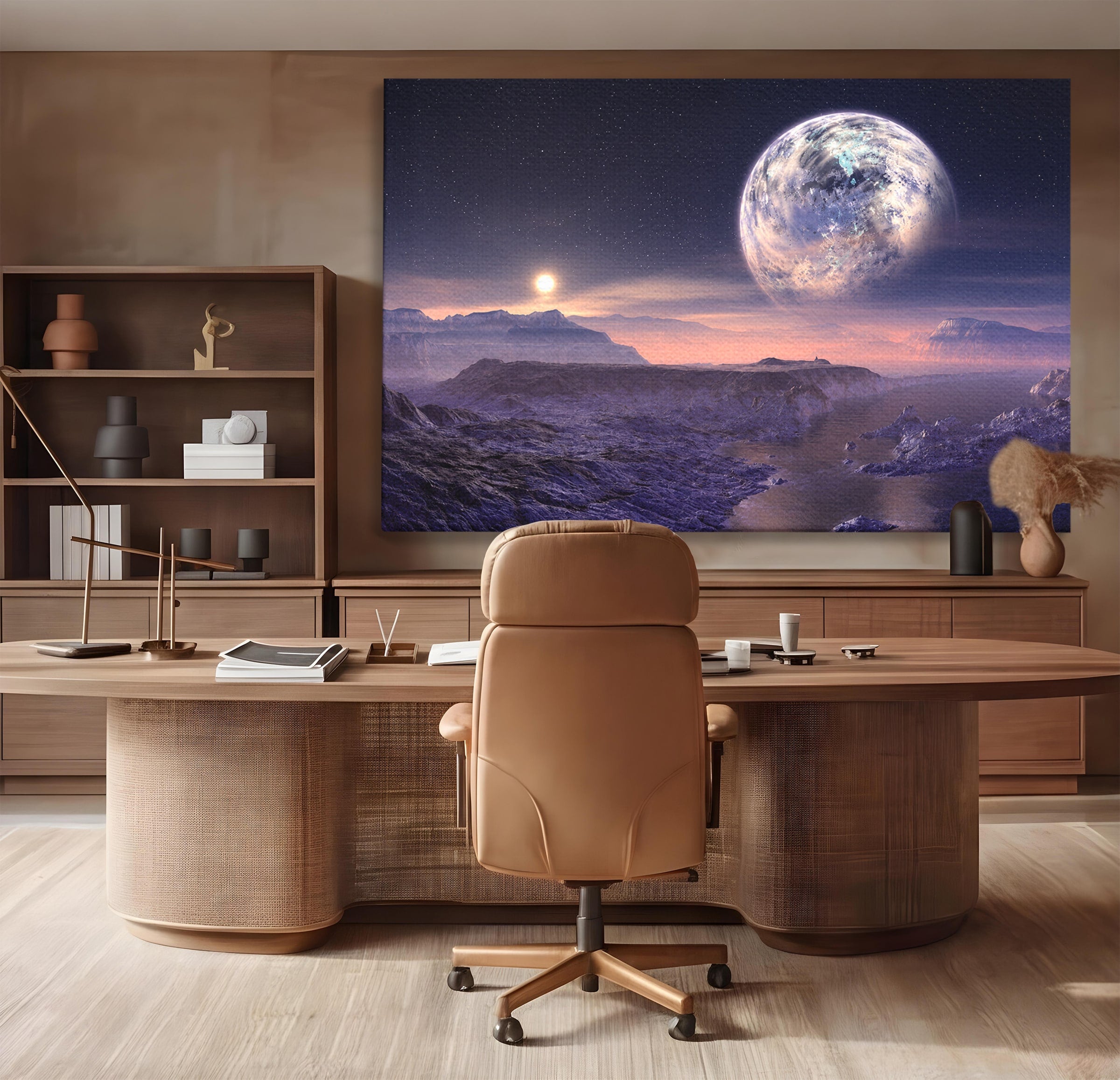 Tablou Canvas Premium LuxCanva® S1022, Peisaj Cosmic, Spatiu, Planeta, Peisaj, Univers, Dormitor, Culori Vibrante