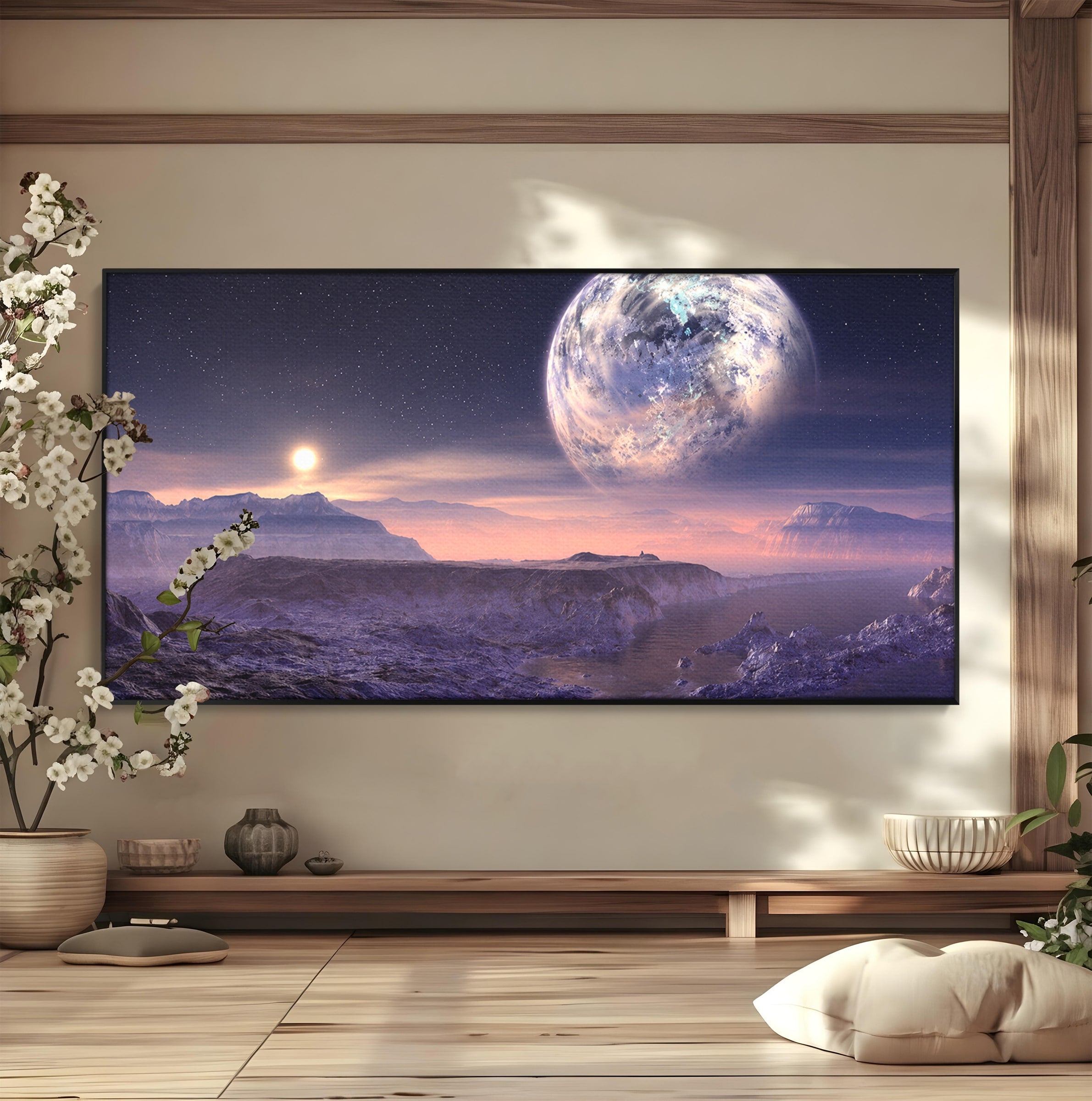 Tablou Canvas Premium LuxCanva® S1022, Peisaj Cosmic, Spatiu, Planeta, Peisaj, Univers, Dormitor, Culori Vibrante