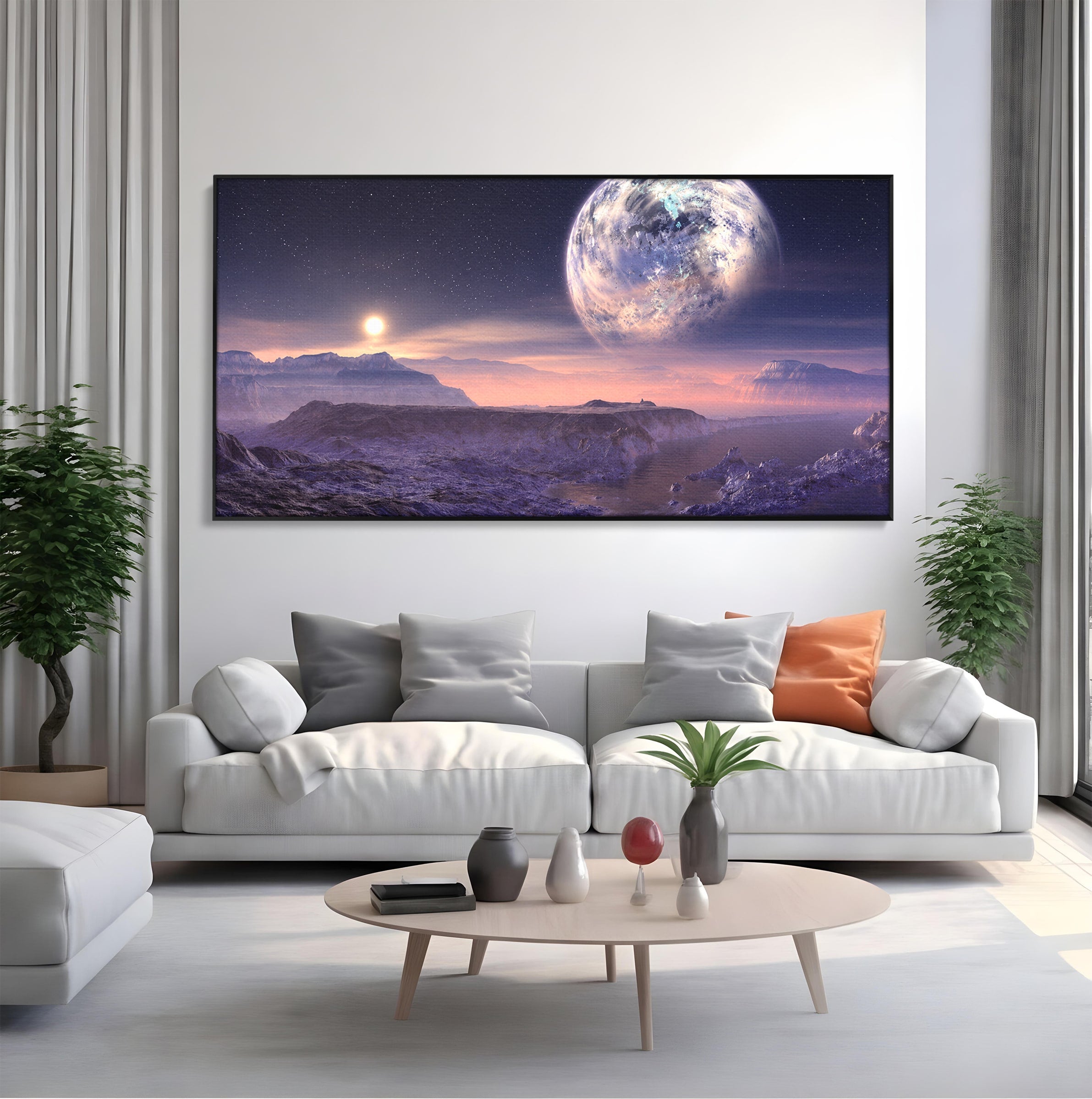 Tablou Canvas Premium LuxCanva® S1022, Peisaj Cosmic, Spatiu, Planeta, Peisaj, Univers, Dormitor, Culori Vibrante