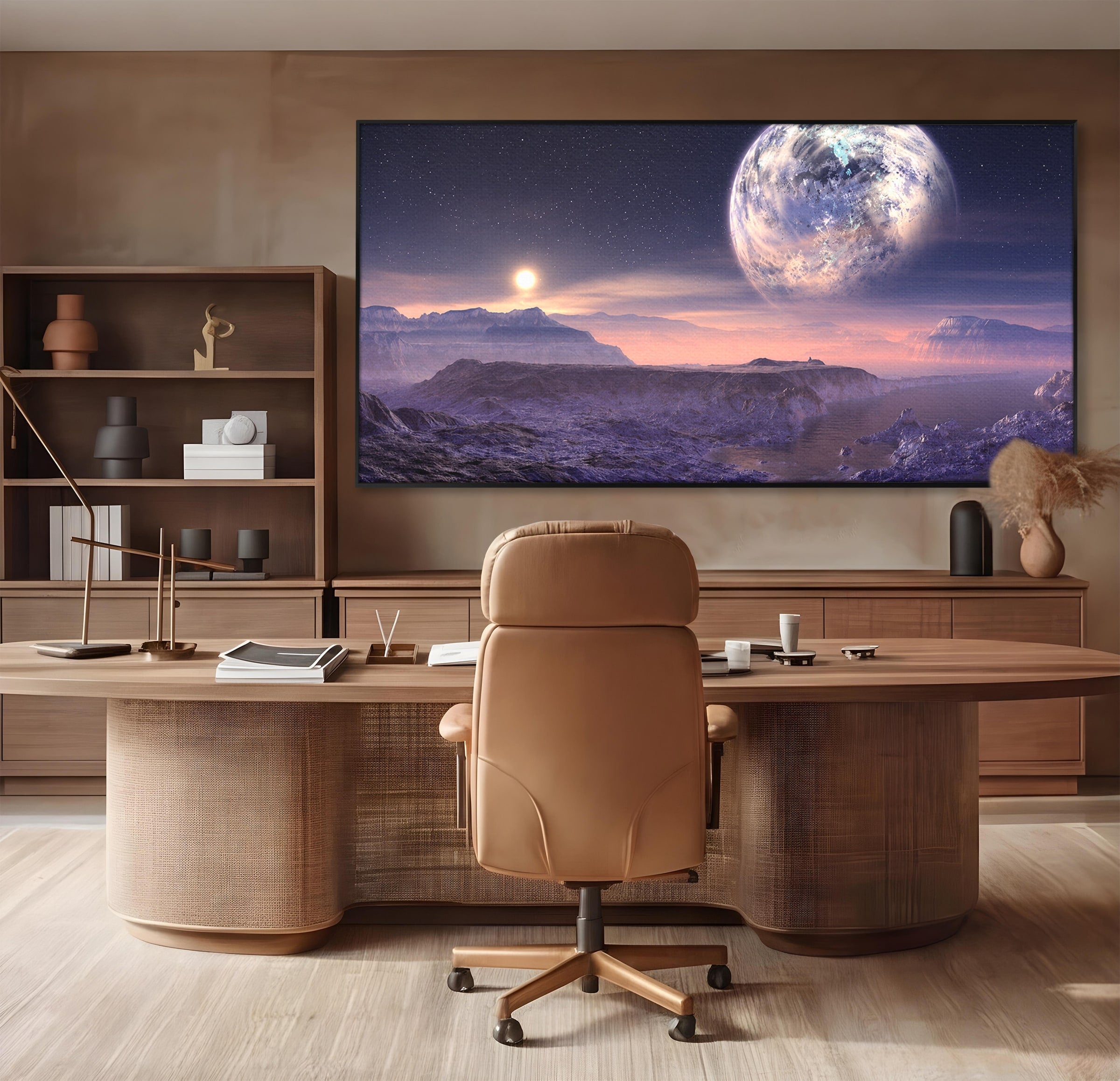 Tablou Canvas Premium LuxCanva® S1022, Peisaj Cosmic, Spatiu, Planeta, Peisaj, Univers, Dormitor, Culori Vibrante