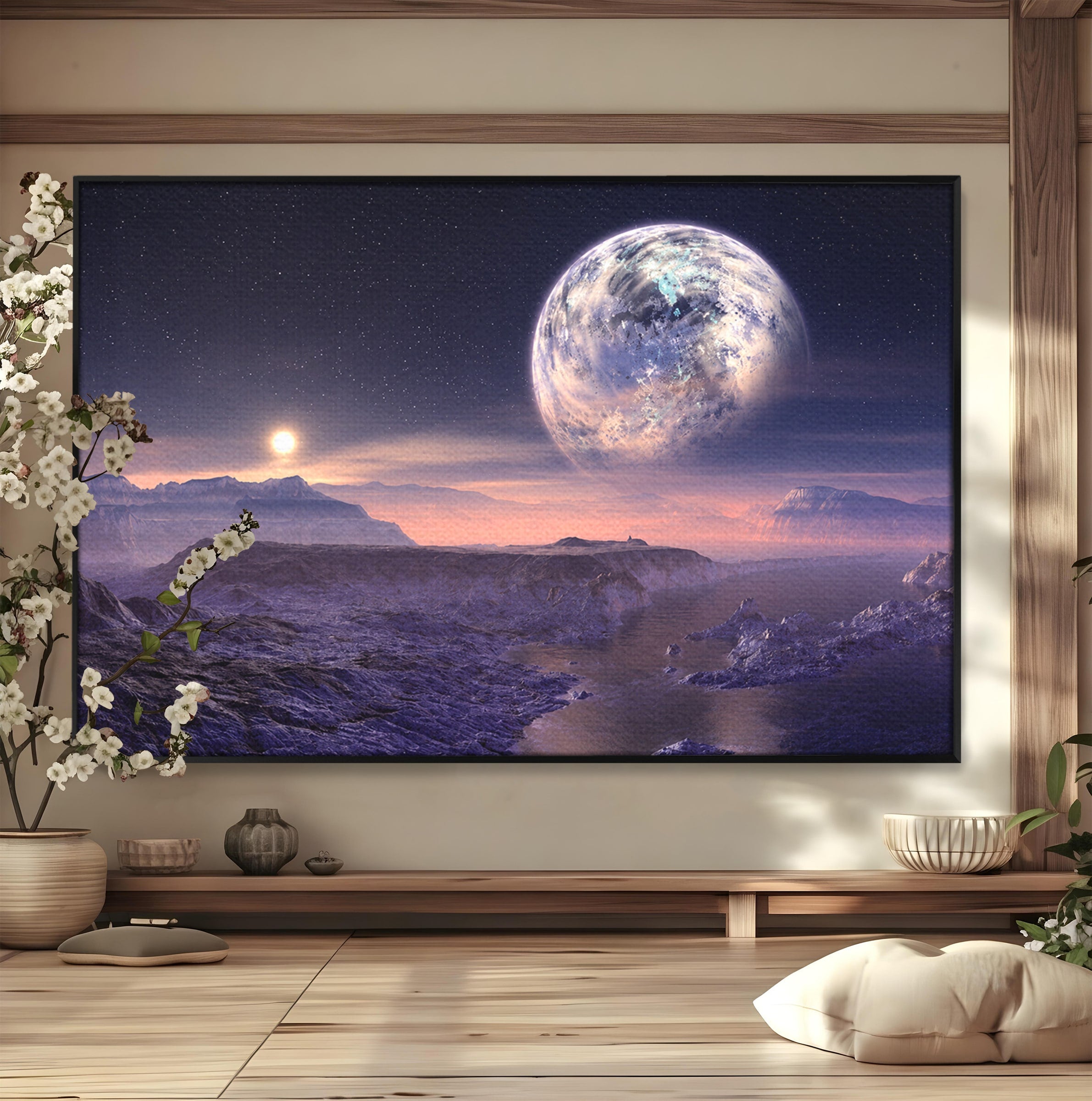 Tablou Canvas Premium LuxCanva® S1022, Peisaj Cosmic, Spatiu, Planeta, Peisaj, Univers, Dormitor, Culori Vibrante