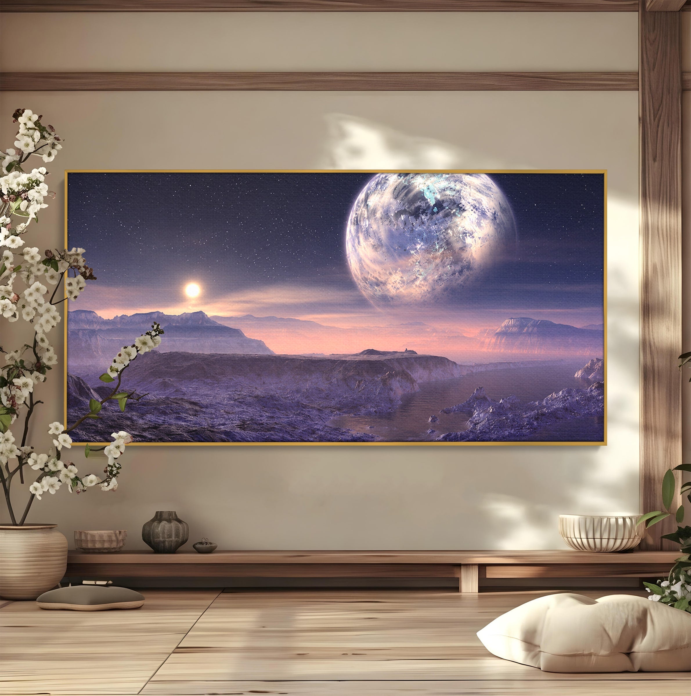 Tablou Canvas Premium LuxCanva® S1022, Peisaj Cosmic, Spatiu, Planeta, Peisaj, Univers, Dormitor, Culori Vibrante