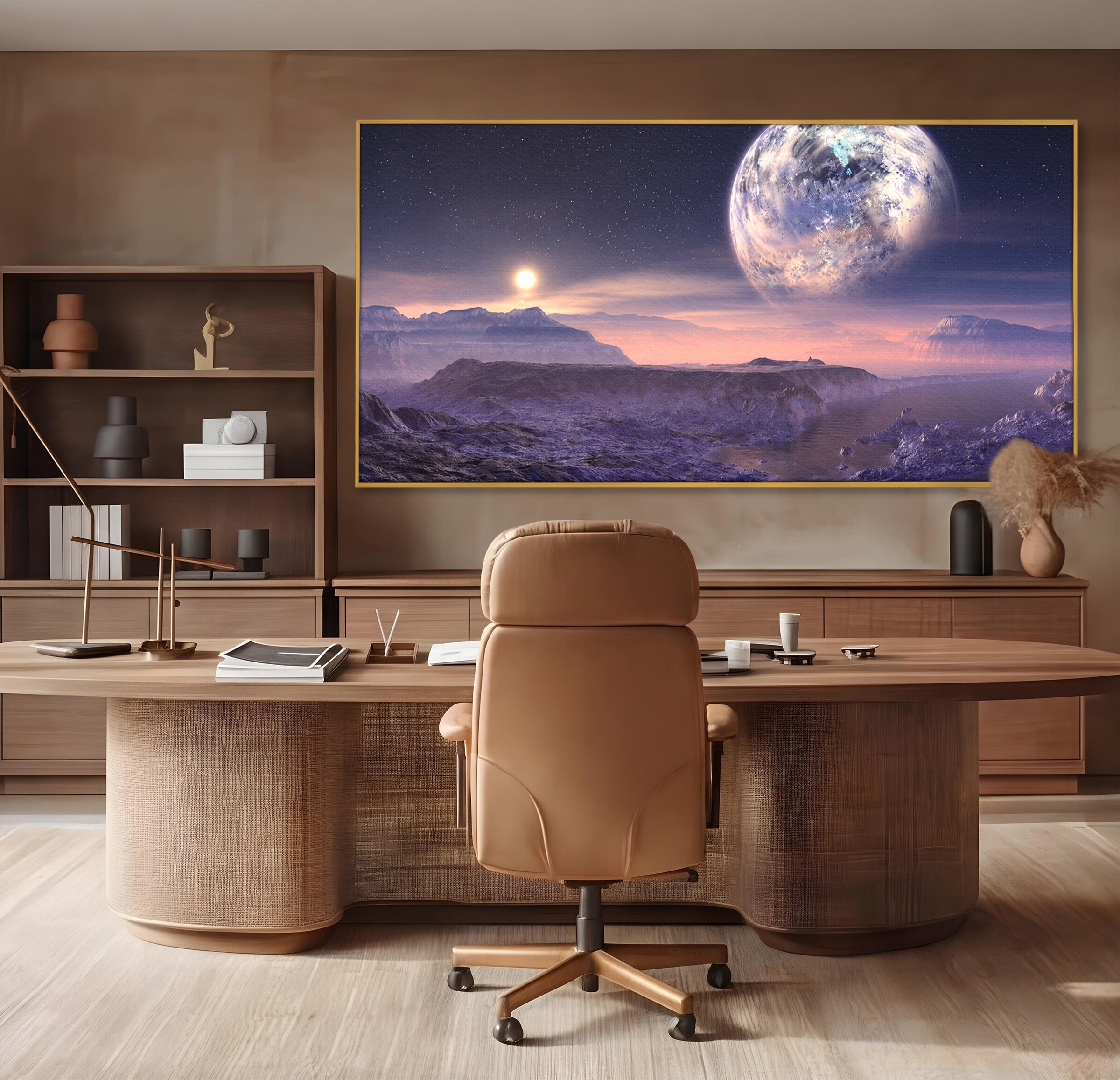 Tablou Canvas Premium LuxCanva® S1022, Peisaj Cosmic, Spatiu, Planeta, Peisaj, Univers, Dormitor, Culori Vibrante