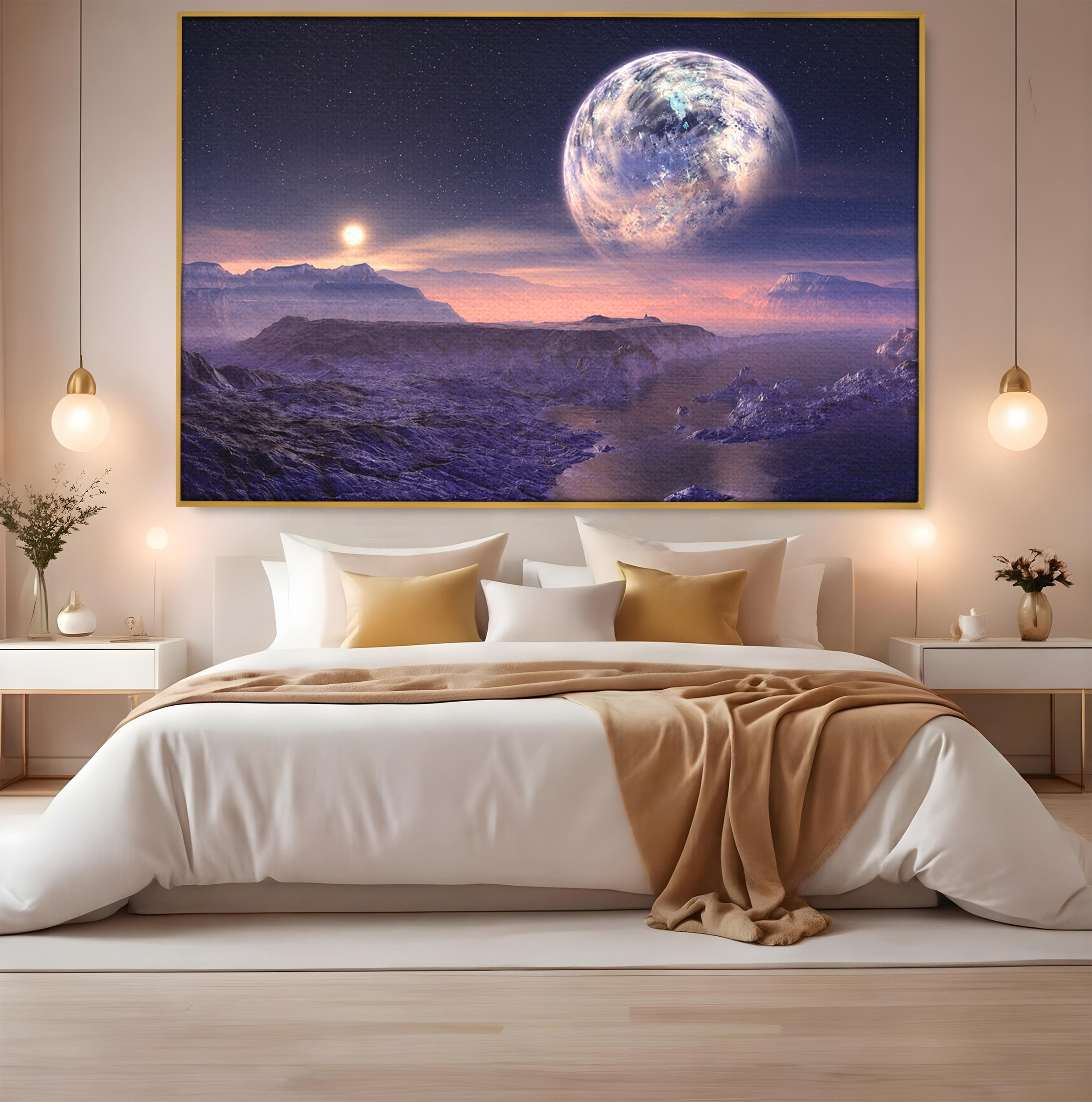 Tablou Canvas Premium LuxCanva® S1022, Peisaj Cosmic, Spatiu, Planeta, Peisaj, Univers, Dormitor, Culori Vibrante