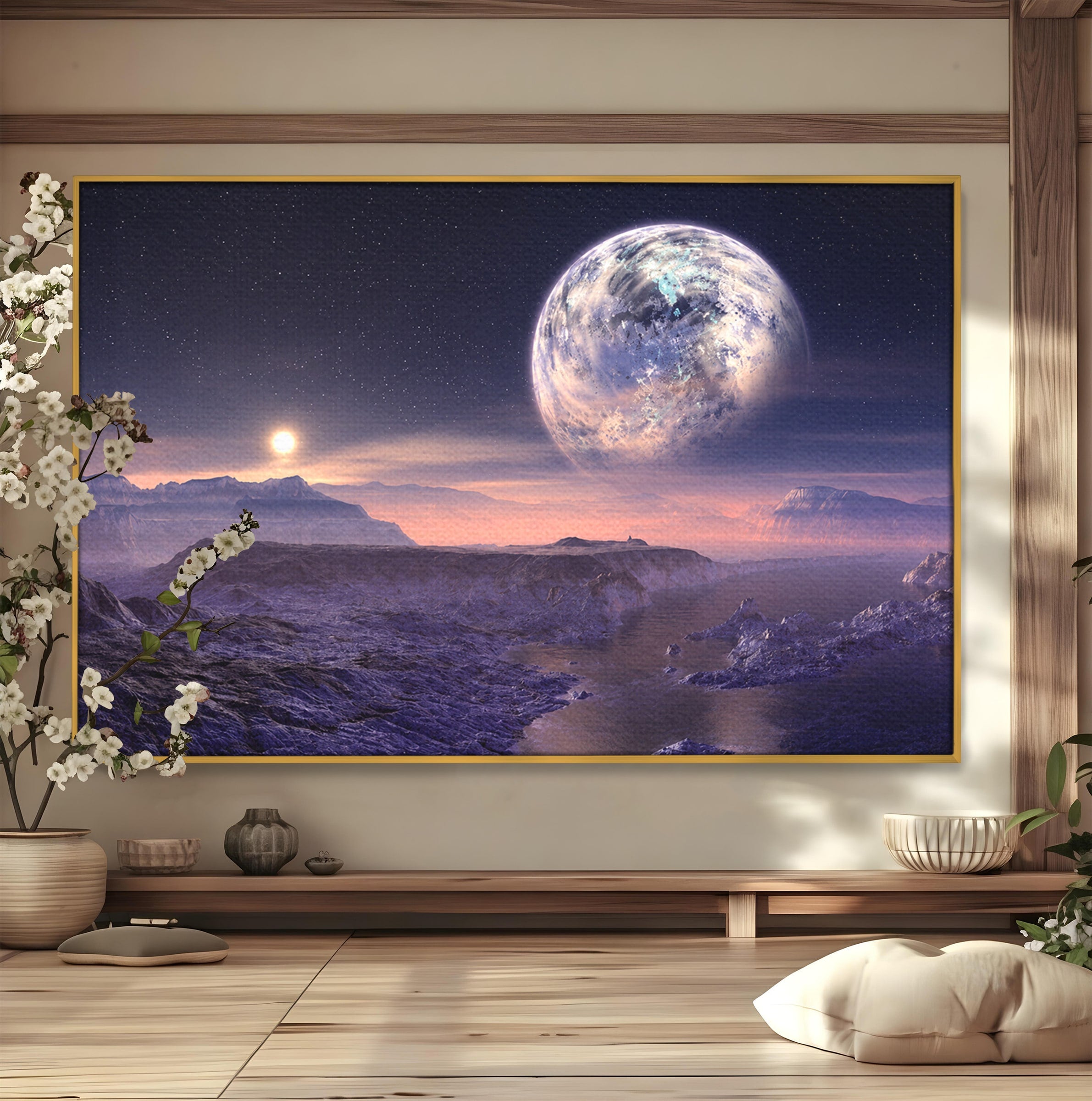 Tablou Canvas Premium LuxCanva® S1022, Peisaj Cosmic, Spatiu, Planeta, Peisaj, Univers, Dormitor, Culori Vibrante