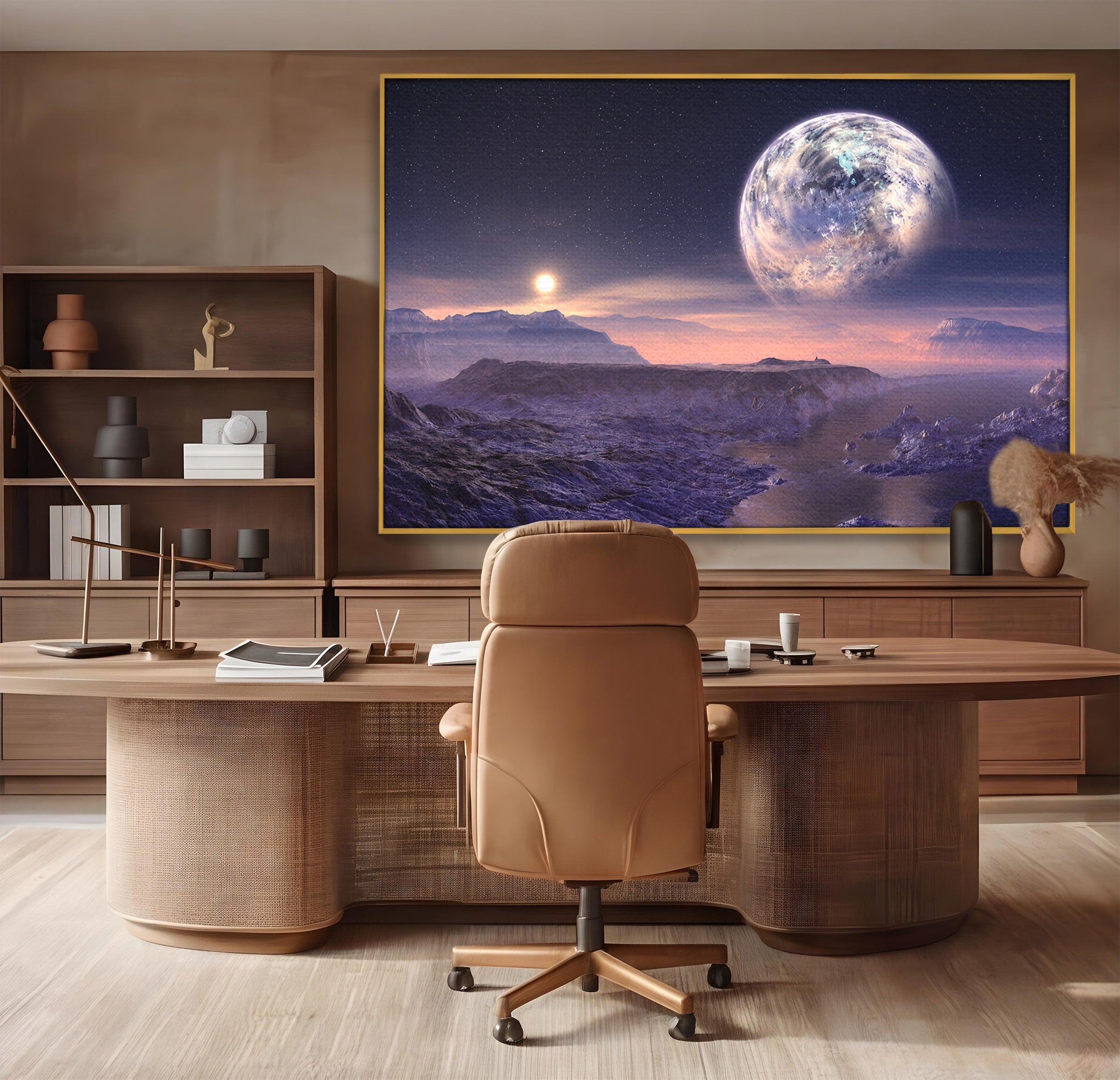 Tablou Canvas Premium LuxCanva® S1022, Peisaj Cosmic, Spatiu, Planeta, Peisaj, Univers, Dormitor, Culori Vibrante