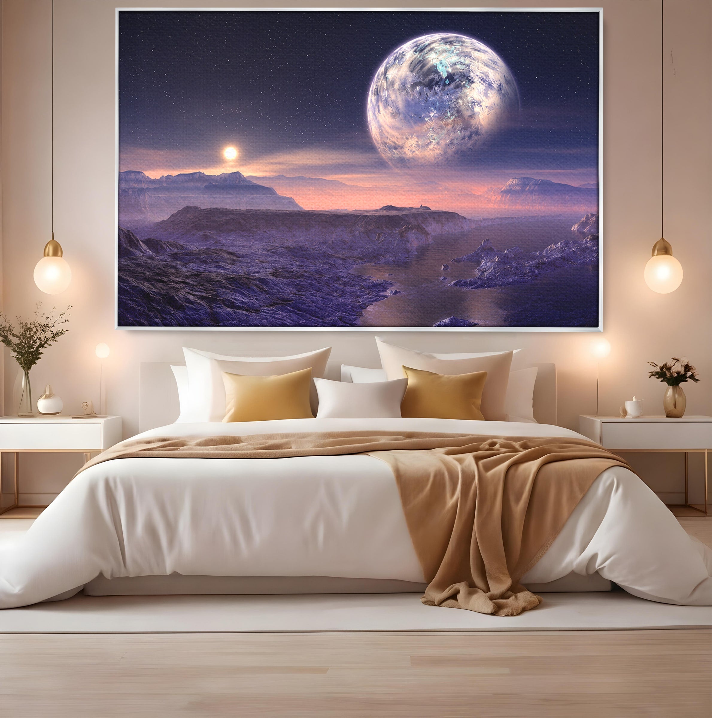 Tablou Canvas Premium LuxCanva® S1022, Peisaj Cosmic, Spatiu, Planeta, Peisaj, Univers, Dormitor, Culori Vibrante