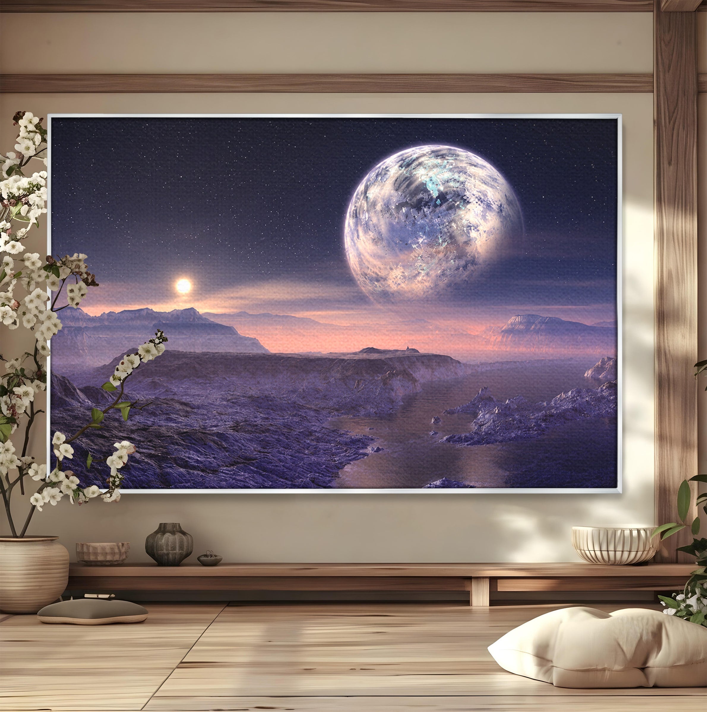 Tablou Canvas Premium LuxCanva® S1022, Peisaj Cosmic, Spatiu, Planeta, Peisaj, Univers, Dormitor, Culori Vibrante