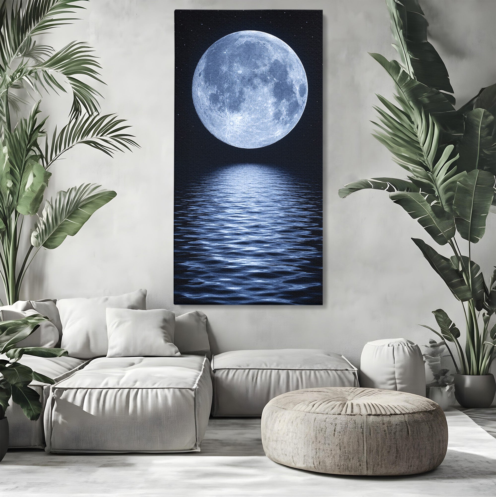 Tablou Canvas Premium LuxCanva® S1023, Luna Reflecție, Luna, Reflexie, Apa, Noapte, Cer, Dormitor, Culori Vibrante