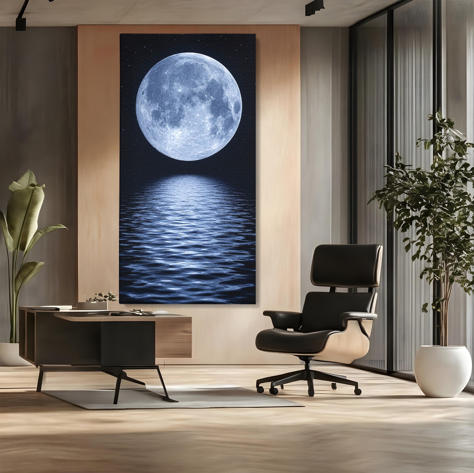 Tablou Canvas Premium LuxCanva® S1023, Luna Reflecție, Luna, Reflexie, Apa, Noapte, Cer, Dormitor, Culori Vibrante