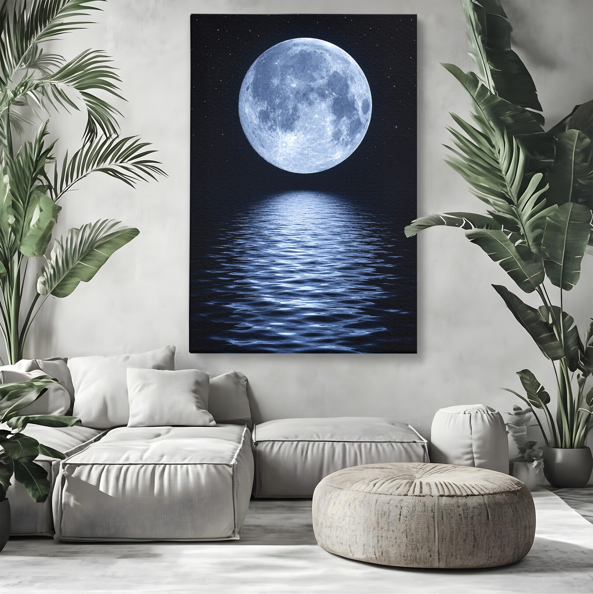 Tablou Canvas Premium LuxCanva® S1023, Luna Reflecție, Luna, Reflexie, Apa, Noapte, Cer, Dormitor, Culori Vibrante