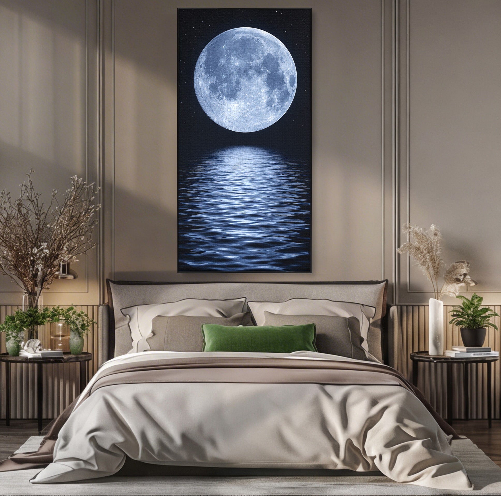 Tablou Canvas Premium LuxCanva® S1023, Luna Reflecție, Luna, Reflexie, Apa, Noapte, Cer, Dormitor, Culori Vibrante