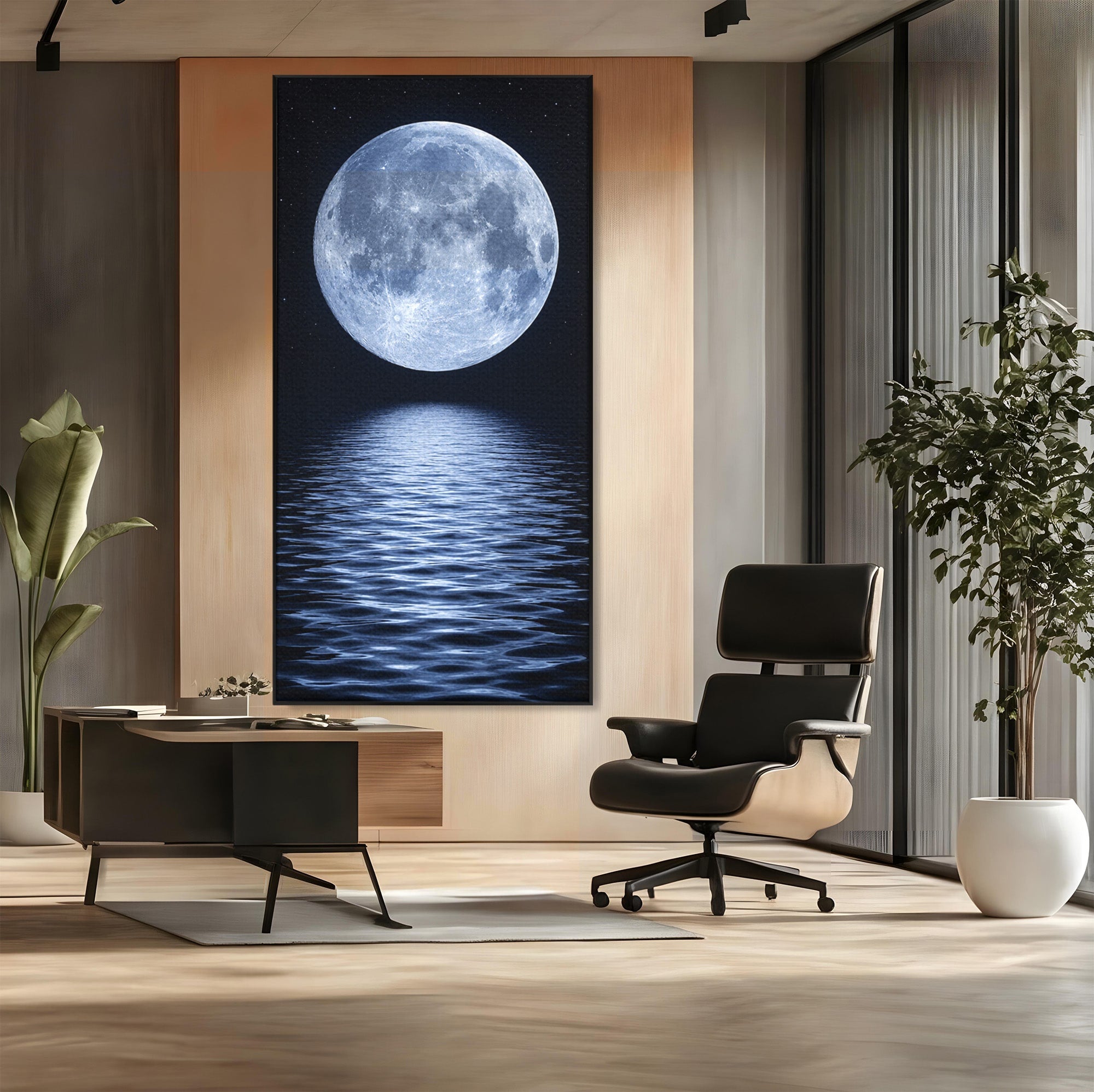 Tablou Canvas Premium LuxCanva® S1023, Luna Reflecție, Luna, Reflexie, Apa, Noapte, Cer, Dormitor, Culori Vibrante