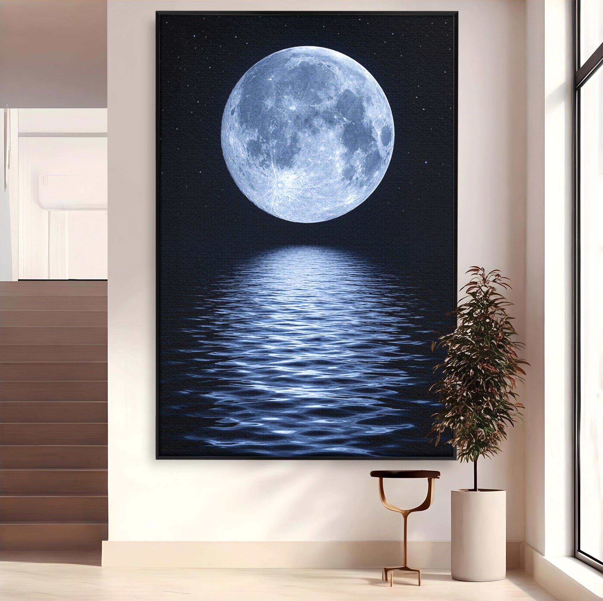 Tablou Canvas Premium LuxCanva® S1023, Luna Reflecție, Luna, Reflexie, Apa, Noapte, Cer, Dormitor, Culori Vibrante