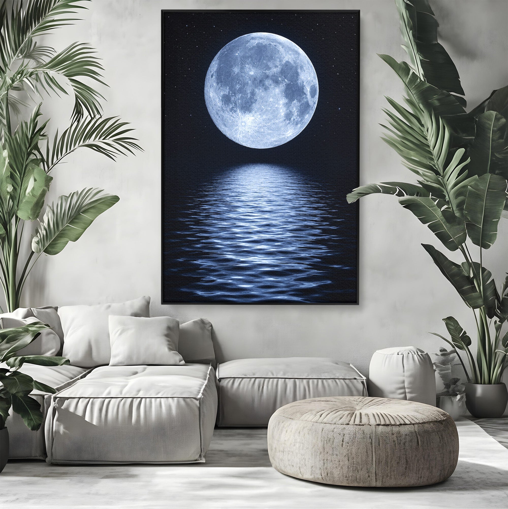 Tablou Canvas Premium LuxCanva® S1023, Luna Reflecție, Luna, Reflexie, Apa, Noapte, Cer, Dormitor, Culori Vibrante