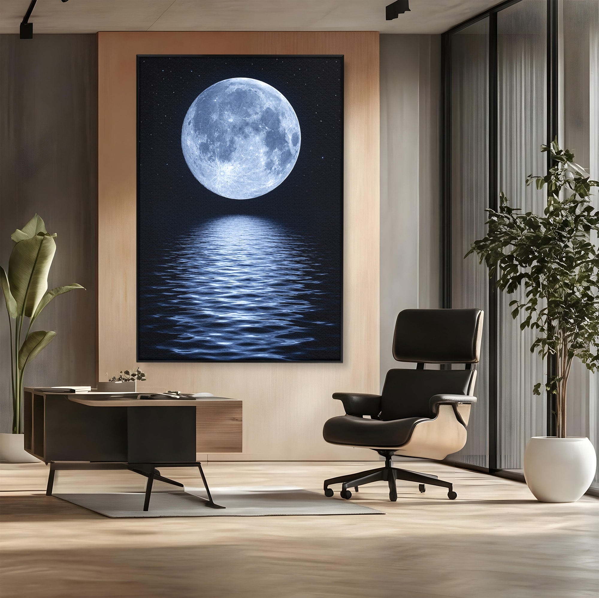 Tablou Canvas Premium LuxCanva® S1023, Luna Reflecție, Luna, Reflexie, Apa, Noapte, Cer, Dormitor, Culori Vibrante
