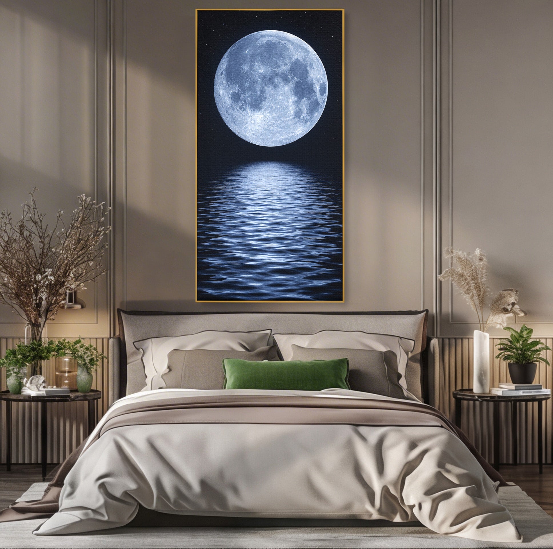 Tablou Canvas Premium LuxCanva® S1023, Luna Reflecție, Luna, Reflexie, Apa, Noapte, Cer, Dormitor, Culori Vibrante
