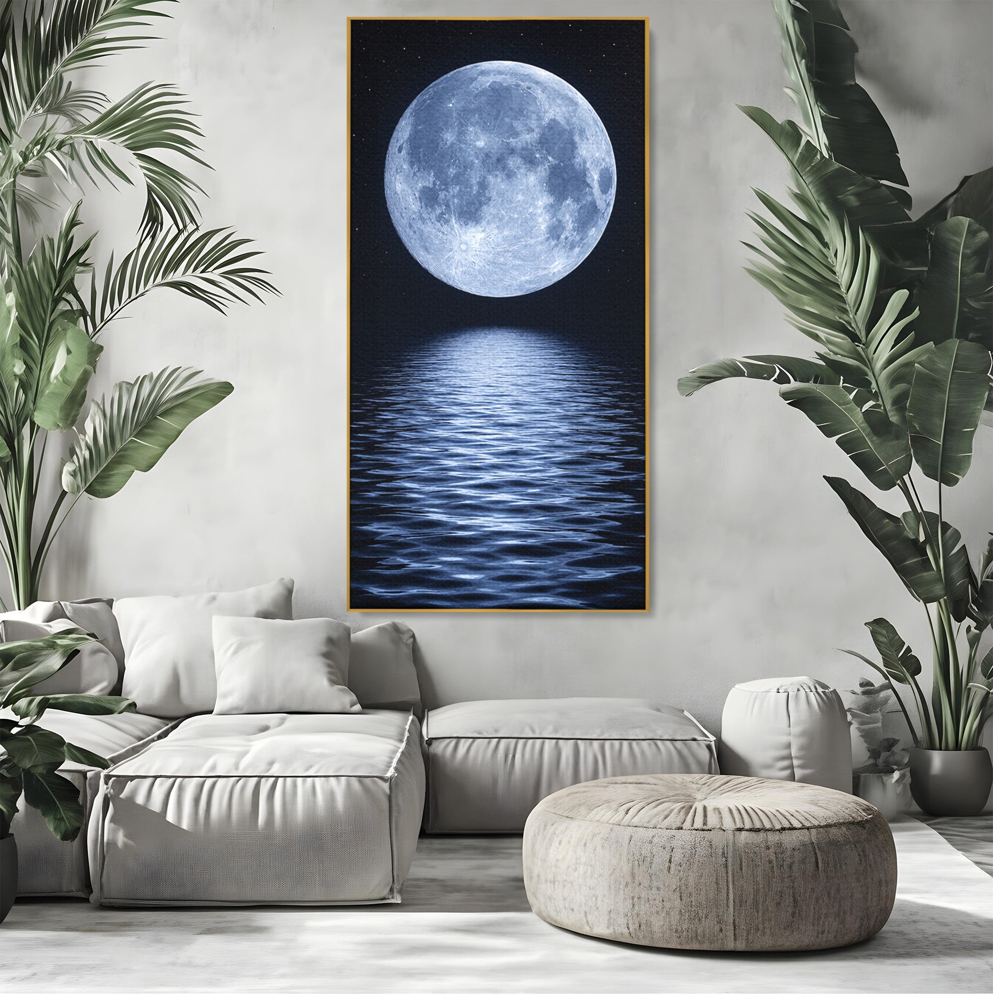 Tablou Canvas Premium LuxCanva® S1023, Luna Reflecție, Luna, Reflexie, Apa, Noapte, Cer, Dormitor, Culori Vibrante