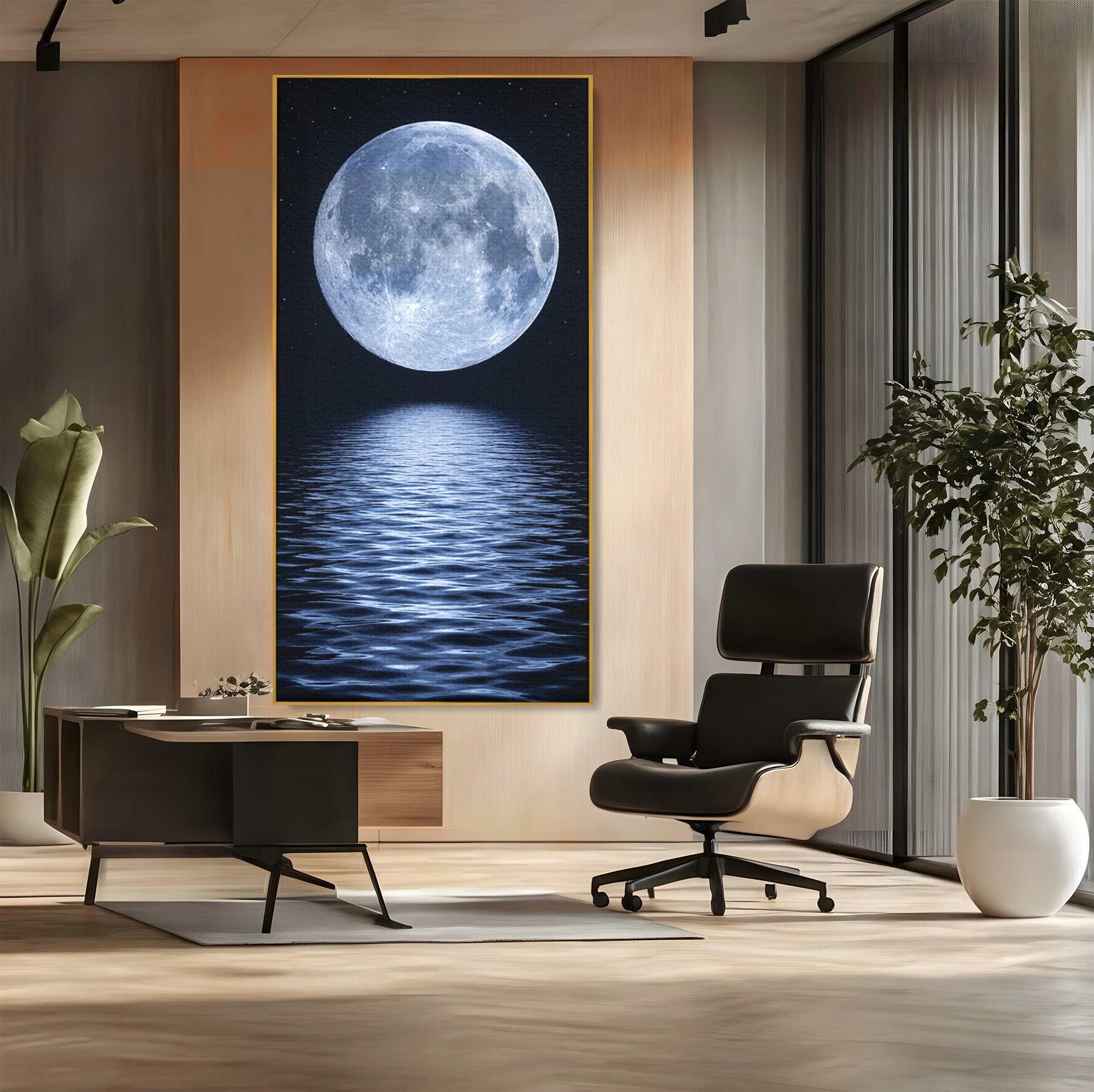 Tablou Canvas Premium LuxCanva® S1023, Luna Reflecție, Luna, Reflexie, Apa, Noapte, Cer, Dormitor, Culori Vibrante
