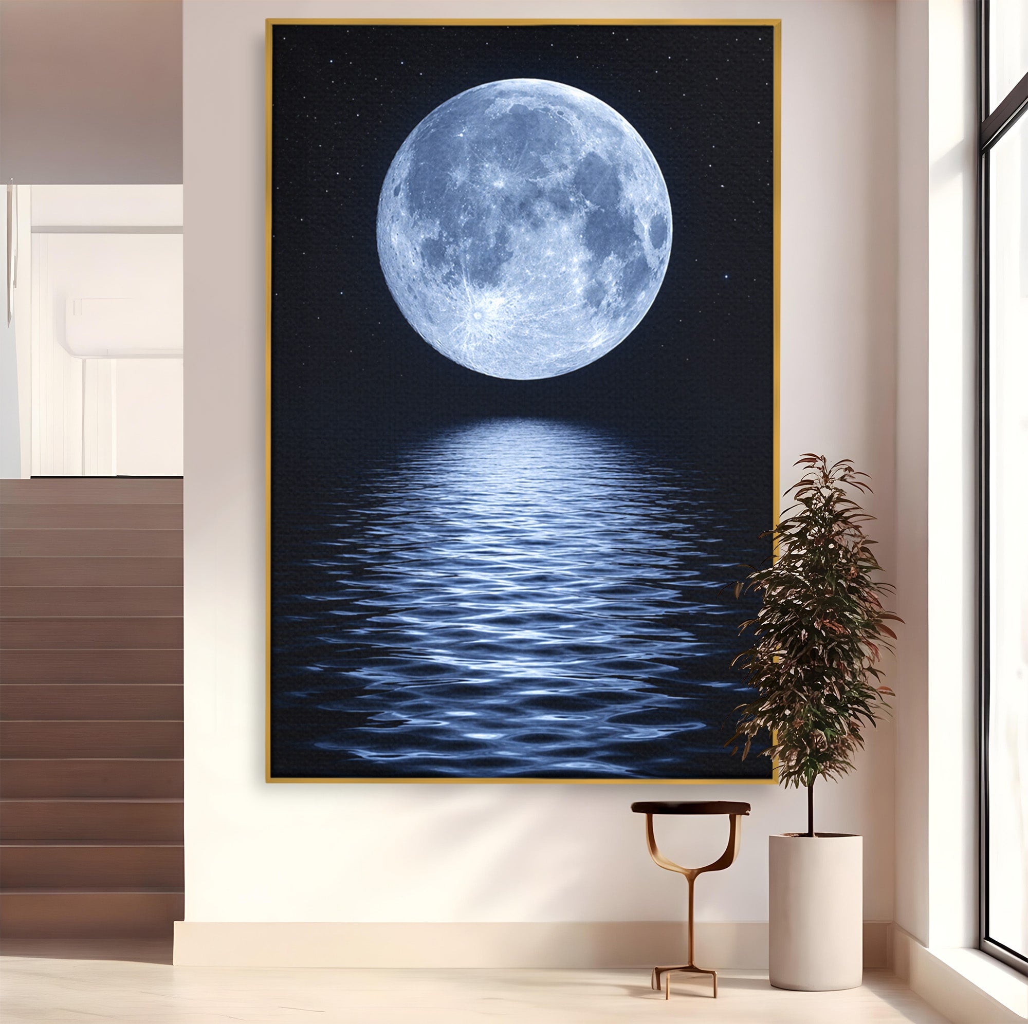 Tablou Canvas Premium LuxCanva® S1023, Luna Reflecție, Luna, Reflexie, Apa, Noapte, Cer, Dormitor, Culori Vibrante