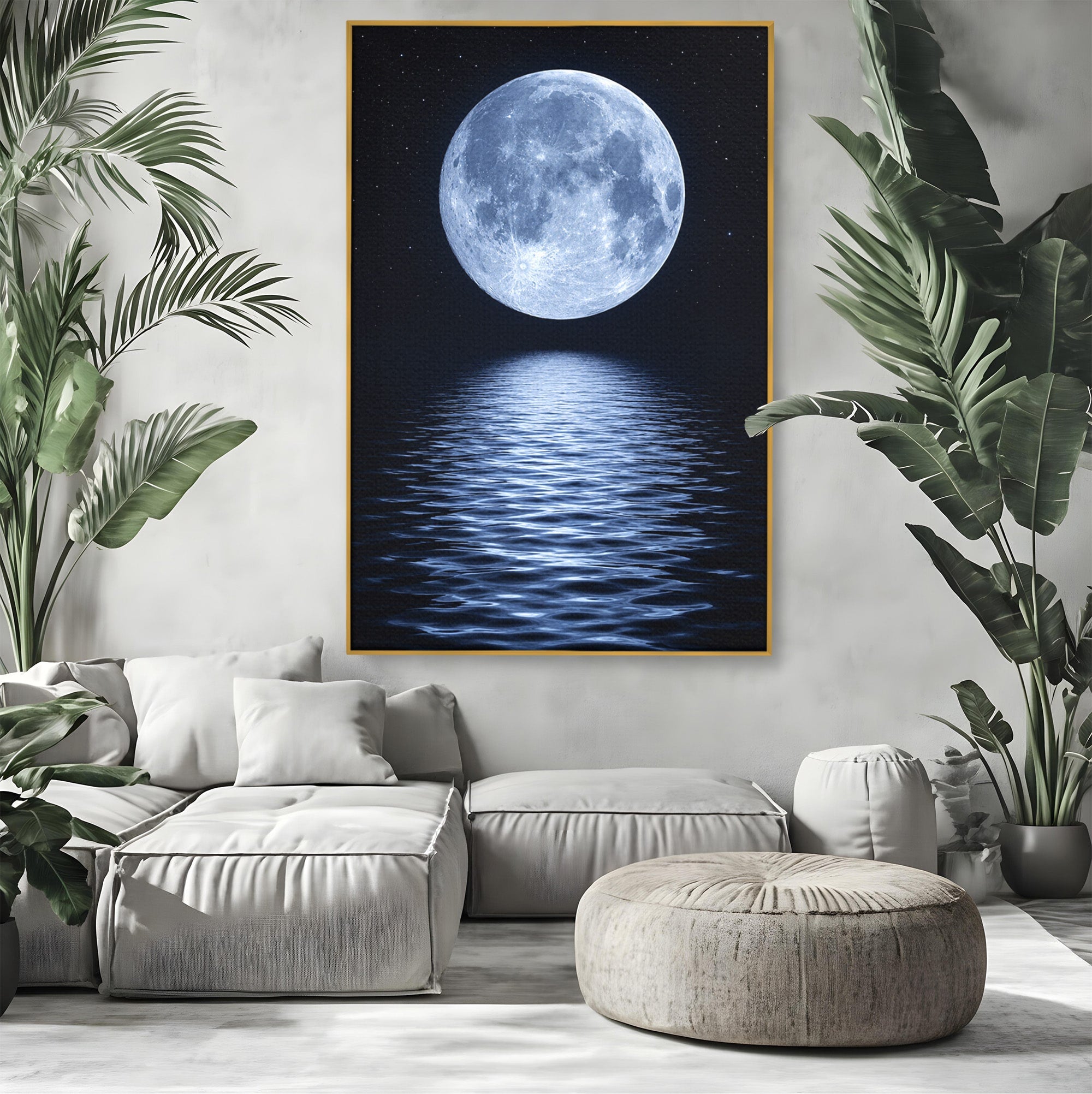 Tablou Canvas Premium LuxCanva® S1023, Luna Reflecție, Luna, Reflexie, Apa, Noapte, Cer, Dormitor, Culori Vibrante