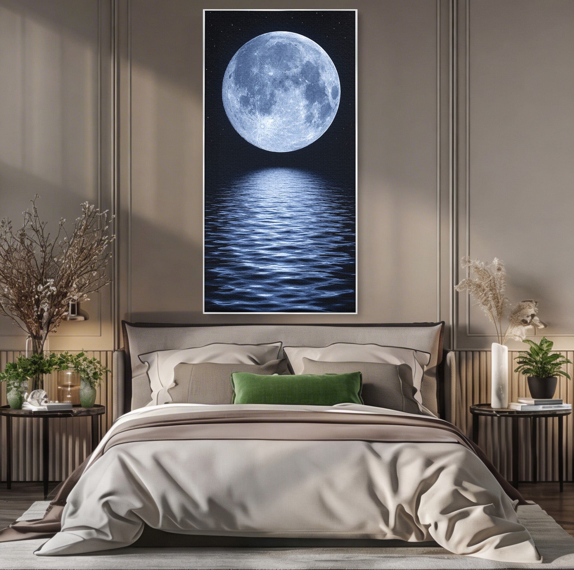 Tablou Canvas Premium LuxCanva® S1023, Luna Reflecție, Luna, Reflexie, Apa, Noapte, Cer, Dormitor, Culori Vibrante