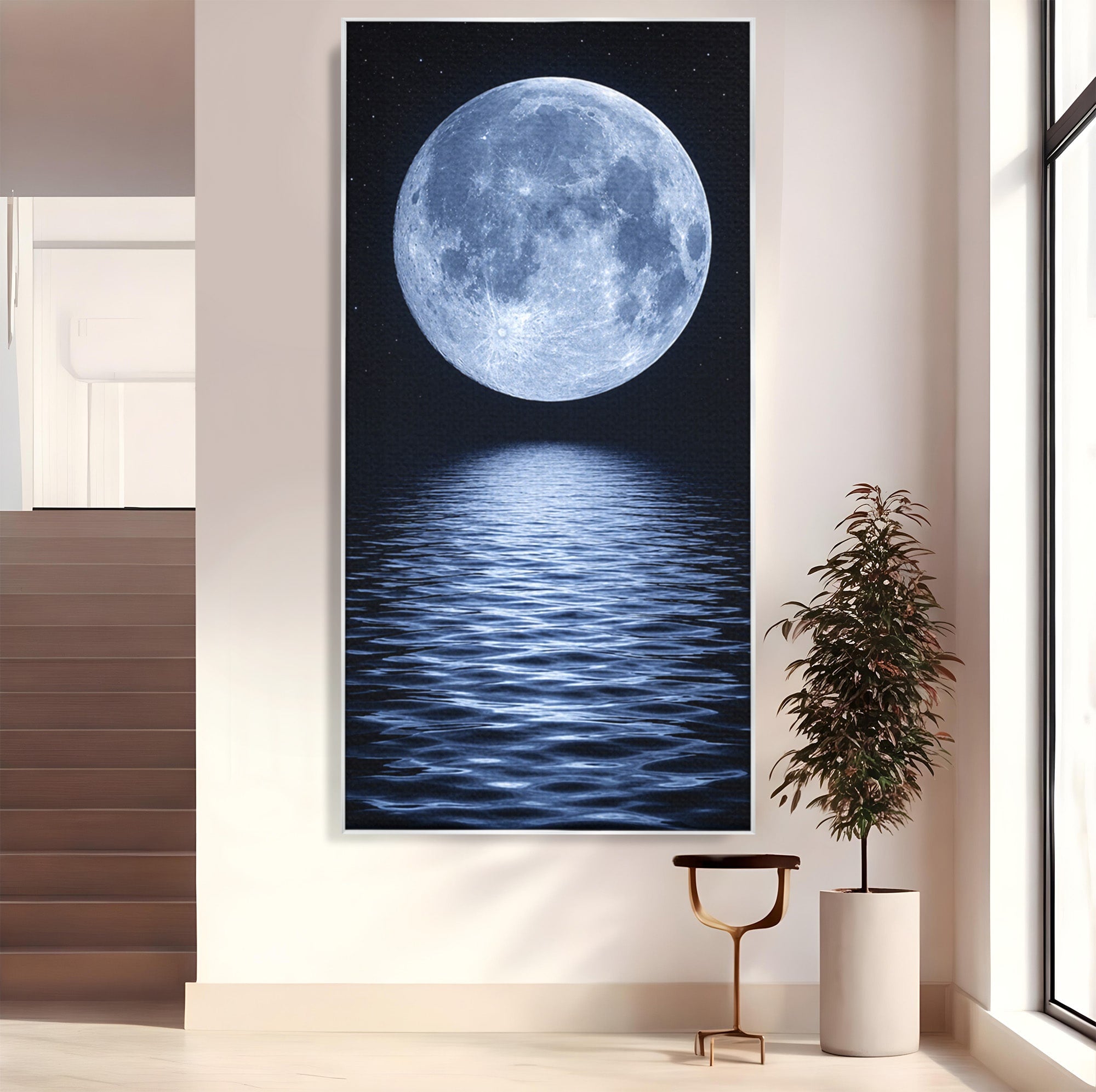 Tablou Canvas Premium LuxCanva® S1023, Luna Reflecție, Luna, Reflexie, Apa, Noapte, Cer, Dormitor, Culori Vibrante