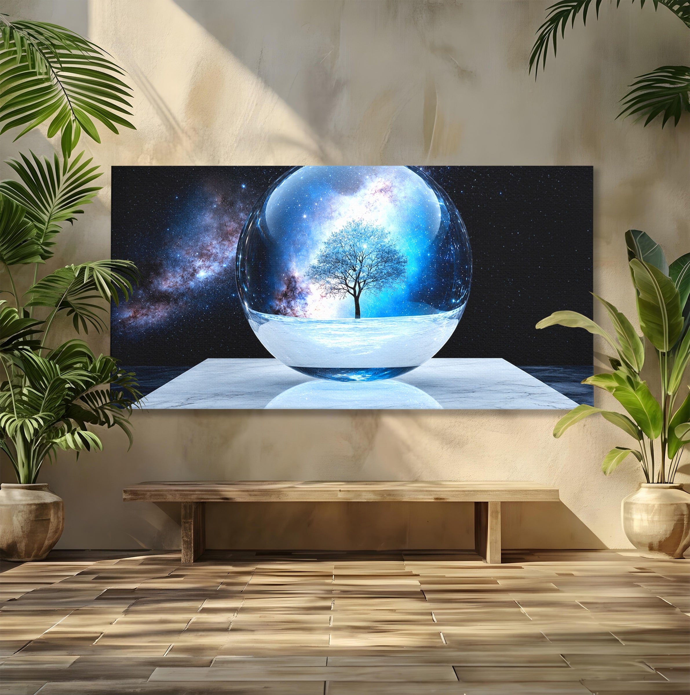 Tablou Canvas Premium LuxCanva® S1026, Copacul Cosmic, Copac, Univers, Sticla, Living, Fantezie, Mister, Culori Vibrante