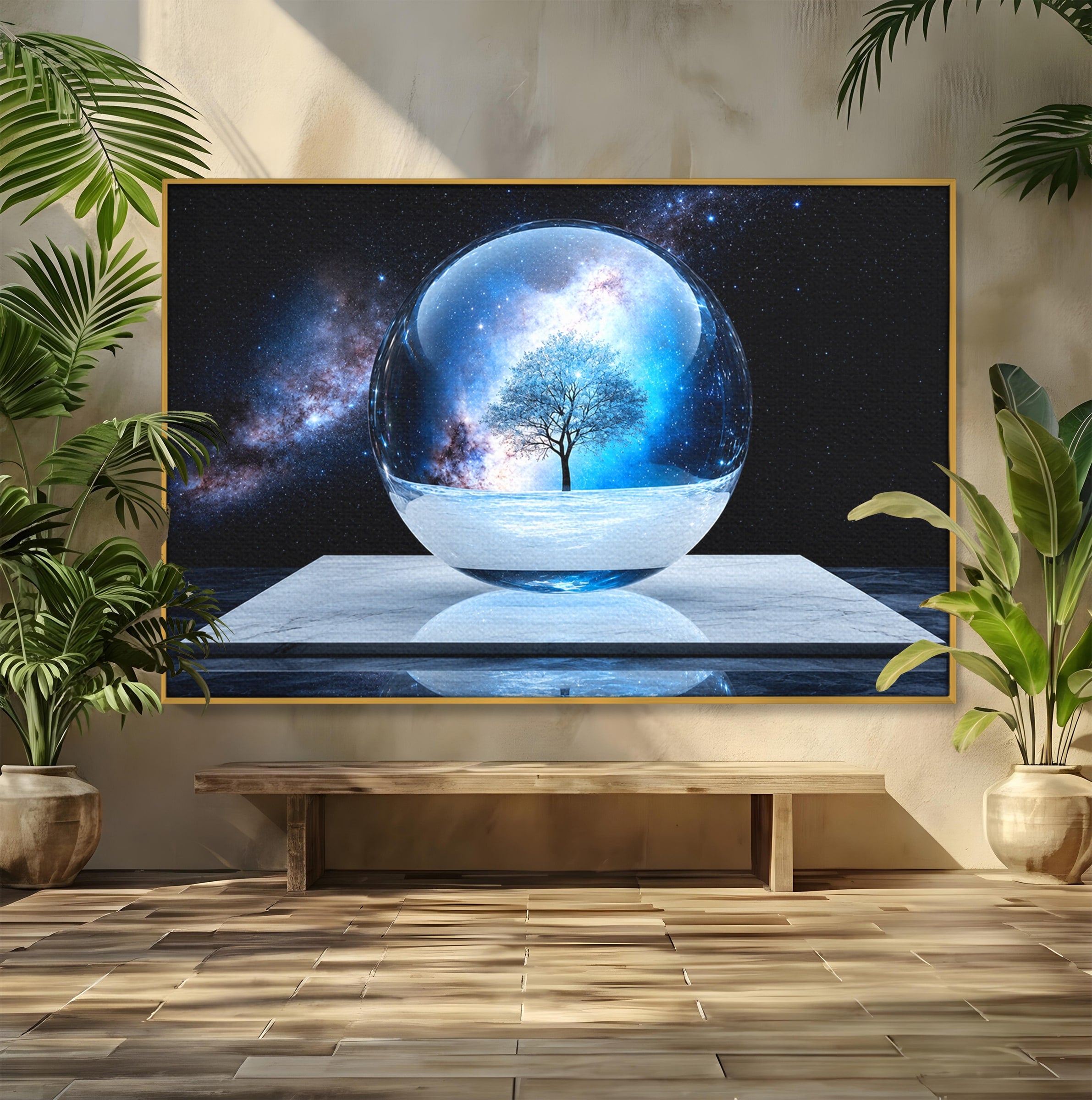Tablou Canvas Premium LuxCanva® S1026, Copacul Cosmic, Copac, Univers, Sticla, Living, Fantezie, Mister, Culori Vibrante