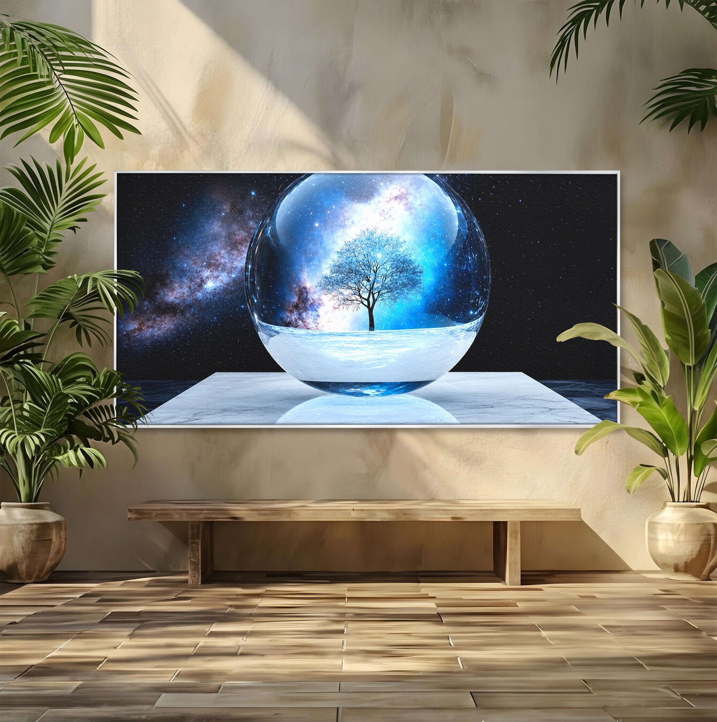 Tablou Canvas Premium LuxCanva® S1026, Copacul Cosmic, Copac, Univers, Sticla, Living, Fantezie, Mister, Culori Vibrante