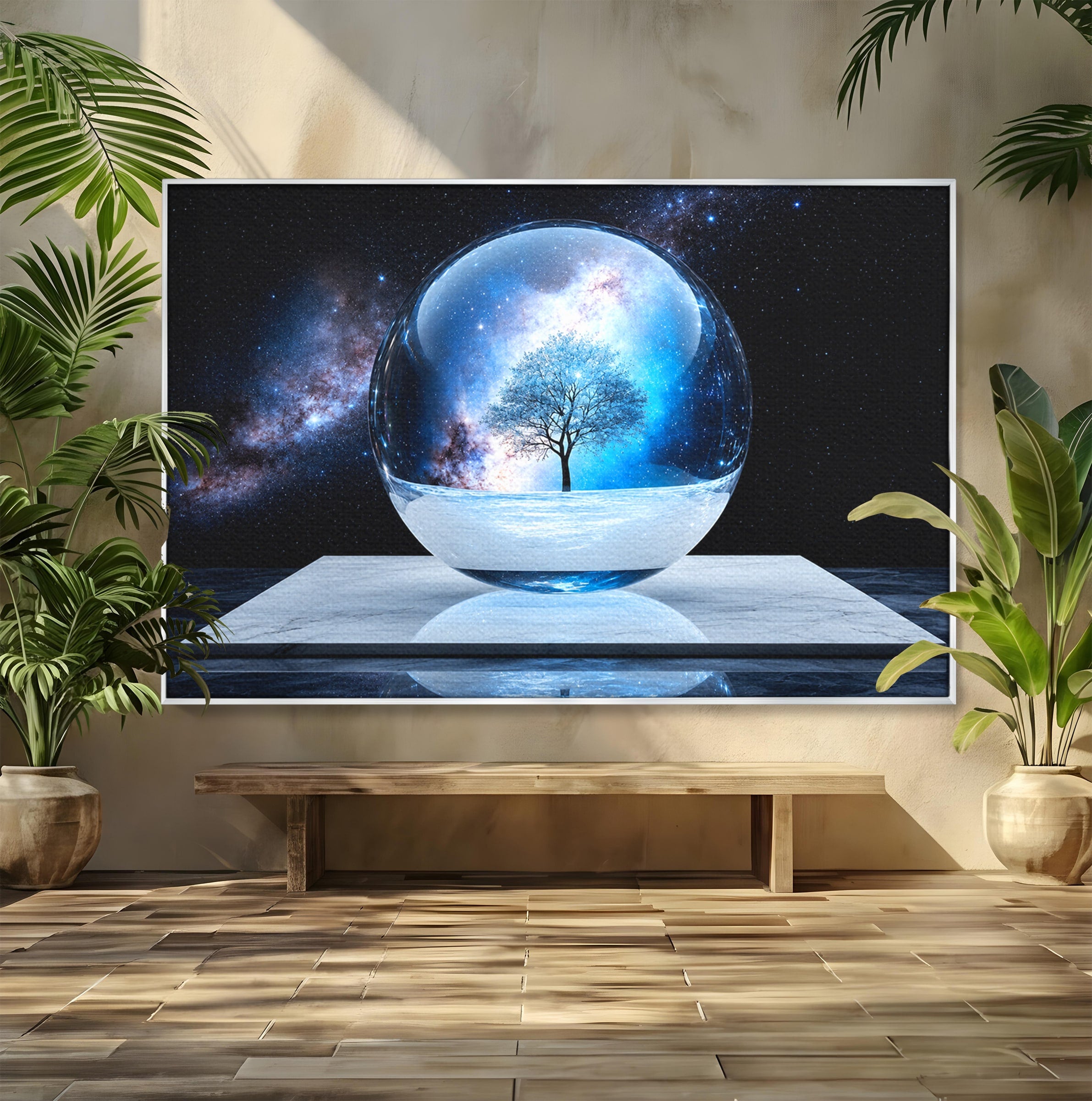 Tablou Canvas Premium LuxCanva® S1026, Copacul Cosmic, Copac, Univers, Sticla, Living, Fantezie, Mister, Culori Vibrante
