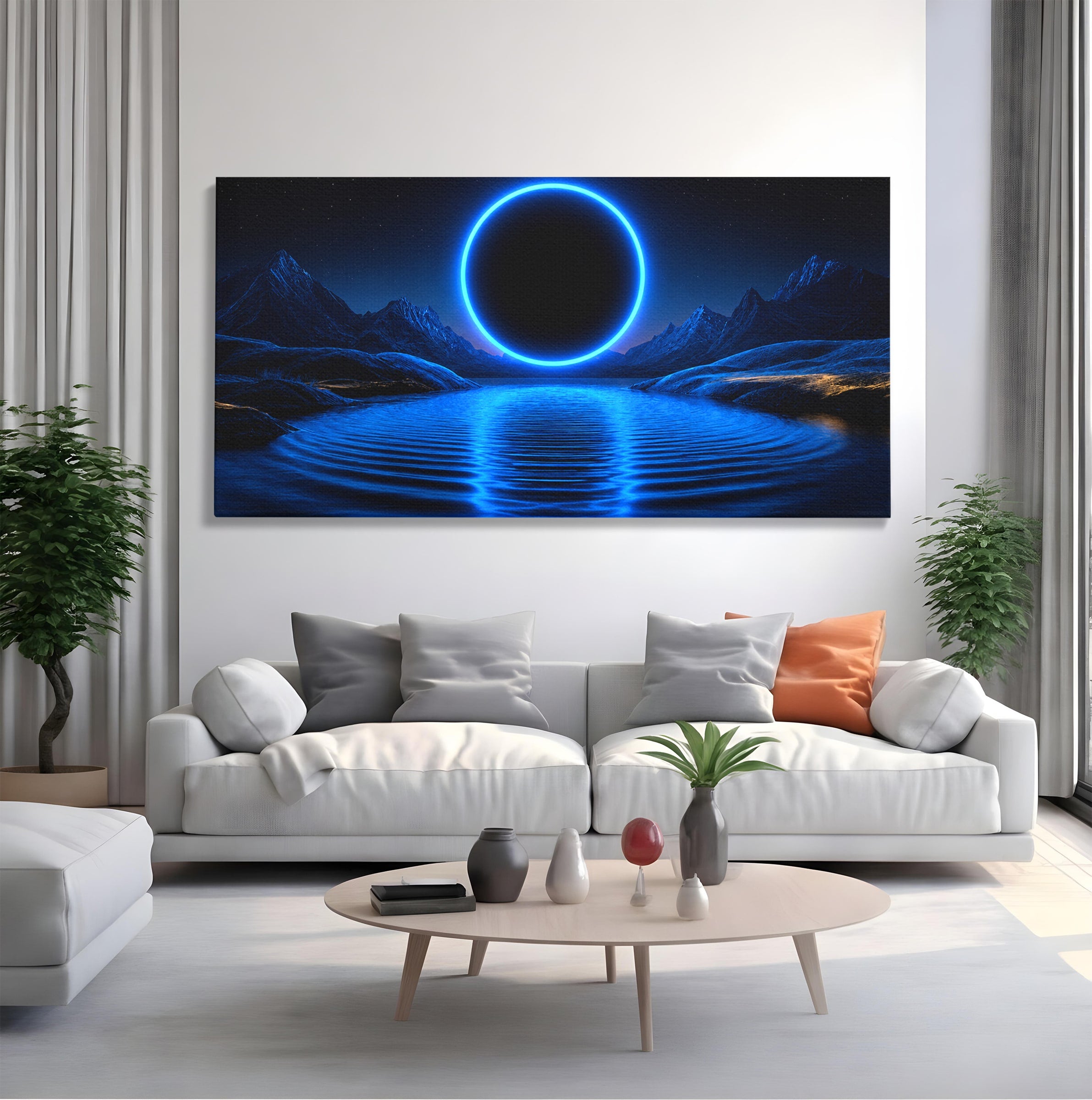 Tablou Canvas Premium LuxCanva® S1028, Eclipsa Luminata, Peisaj, Noapte, Fantast, Lac, Living, Dormitor, Culori Vibrante