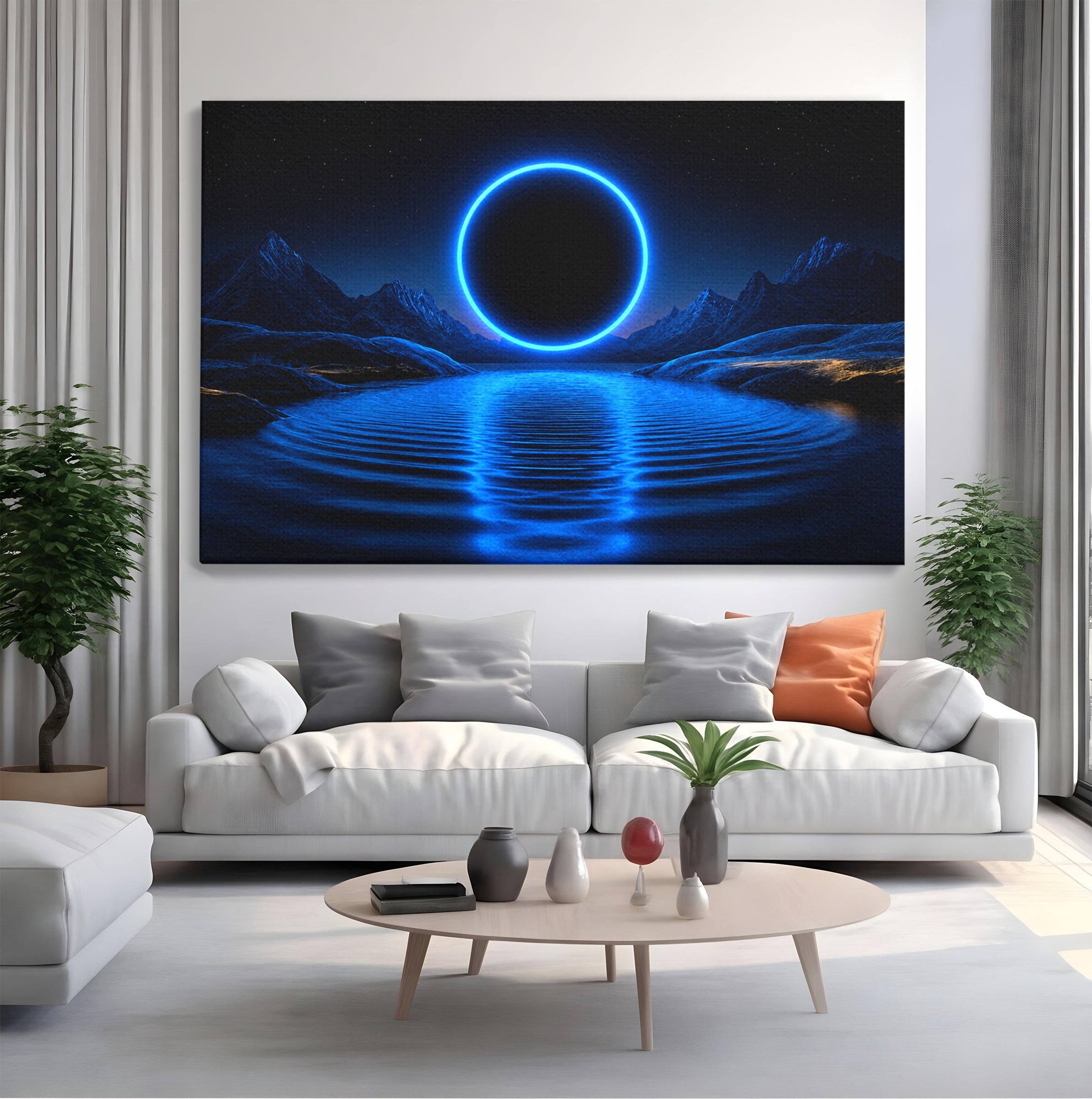 Tablou Canvas Premium LuxCanva® S1028, Eclipsa Luminata, Peisaj, Noapte, Fantast, Lac, Living, Dormitor, Culori Vibrante
