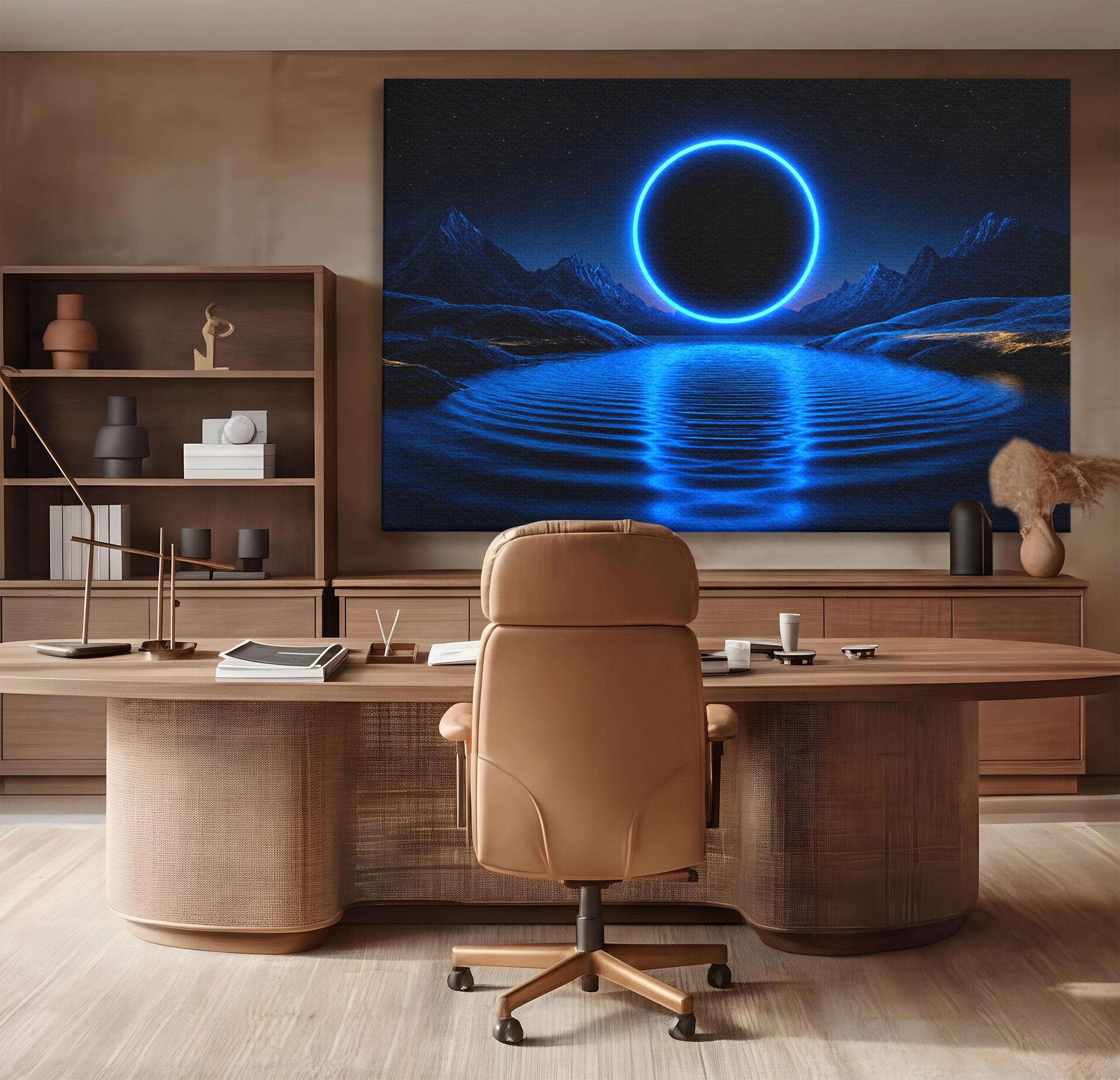 Tablou Canvas Premium LuxCanva® S1028, Eclipsa Luminata, Peisaj, Noapte, Fantast, Lac, Living, Dormitor, Culori Vibrante