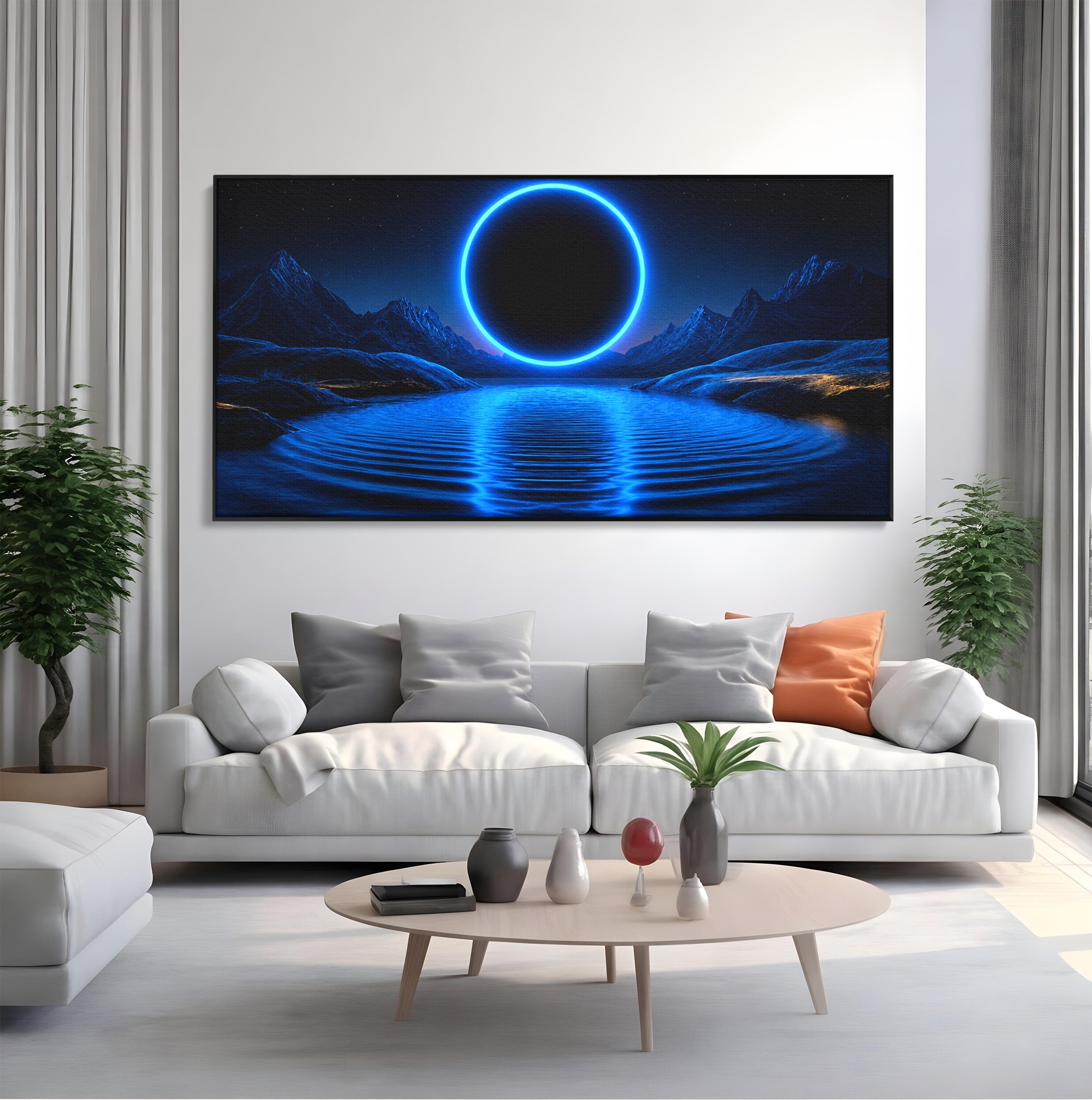 Tablou Canvas Premium LuxCanva® S1028, Eclipsa Luminata, Peisaj, Noapte, Fantast, Lac, Living, Dormitor, Culori Vibrante