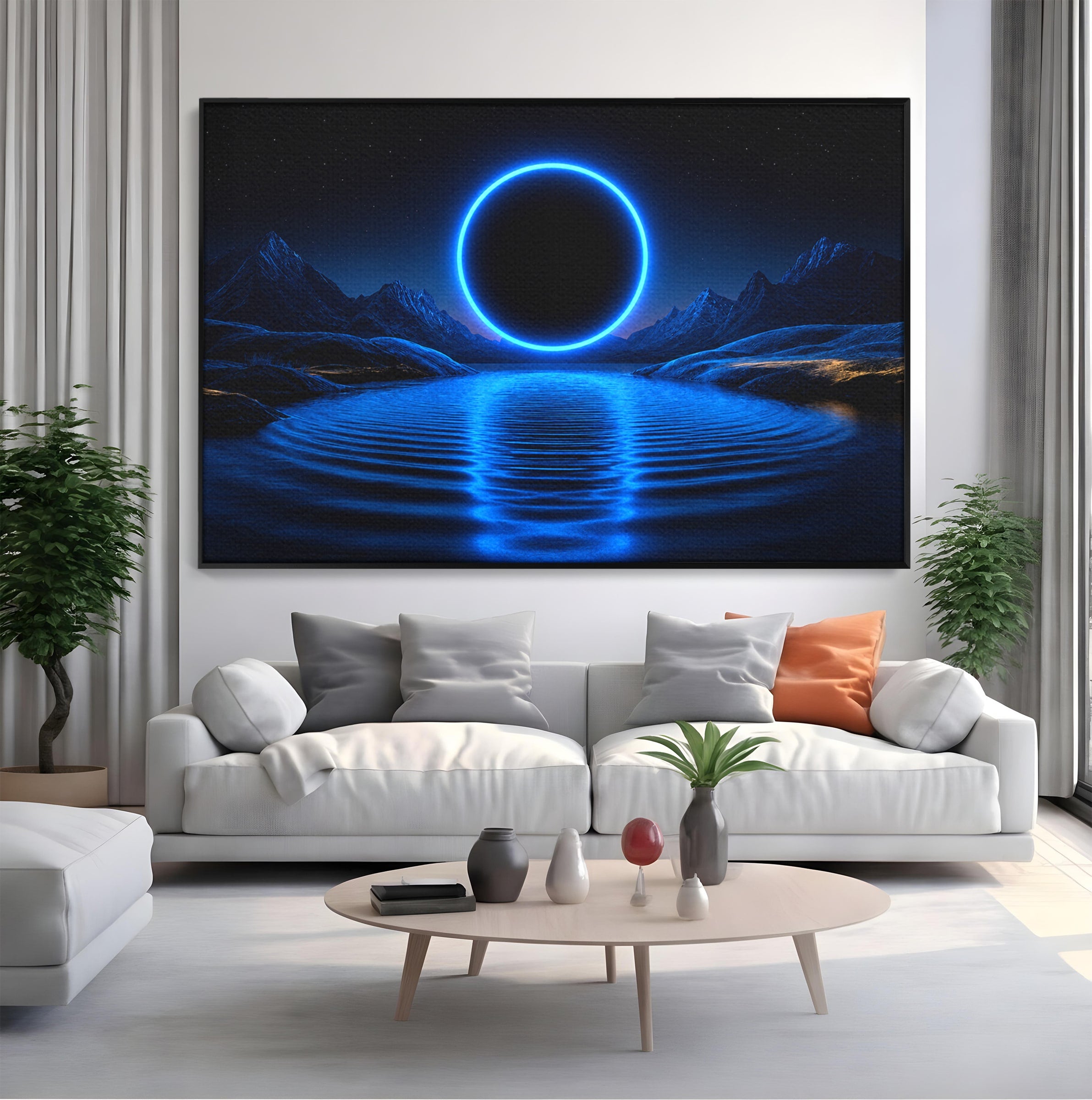 Tablou Canvas Premium LuxCanva® S1028, Eclipsa Luminata, Peisaj, Noapte, Fantast, Lac, Living, Dormitor, Culori Vibrante