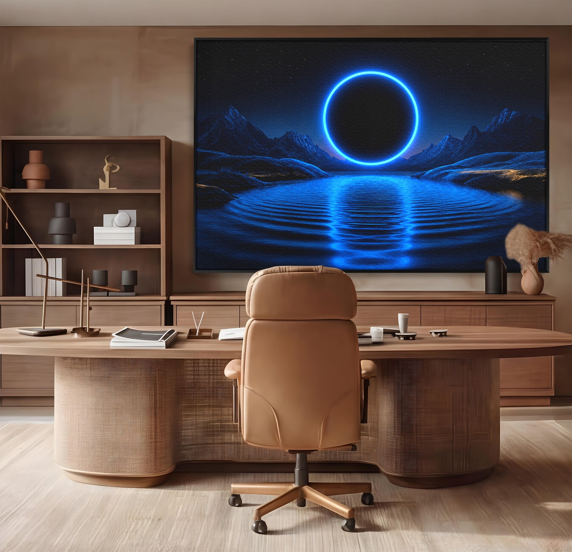 Tablou Canvas Premium LuxCanva® S1028, Eclipsa Luminata, Peisaj, Noapte, Fantast, Lac, Living, Dormitor, Culori Vibrante