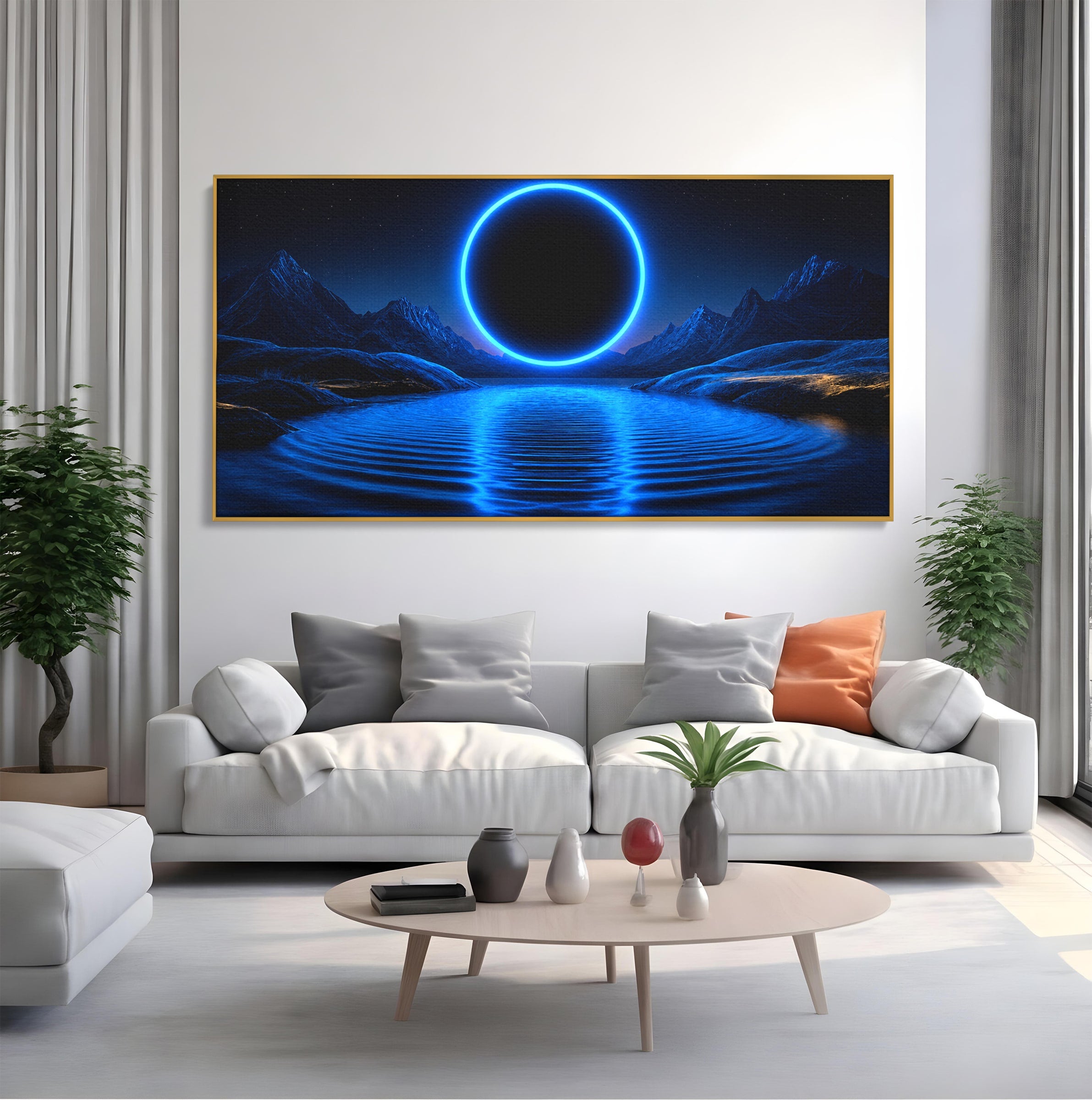 Tablou Canvas Premium LuxCanva® S1028, Eclipsa Luminata, Peisaj, Noapte, Fantast, Lac, Living, Dormitor, Culori Vibrante