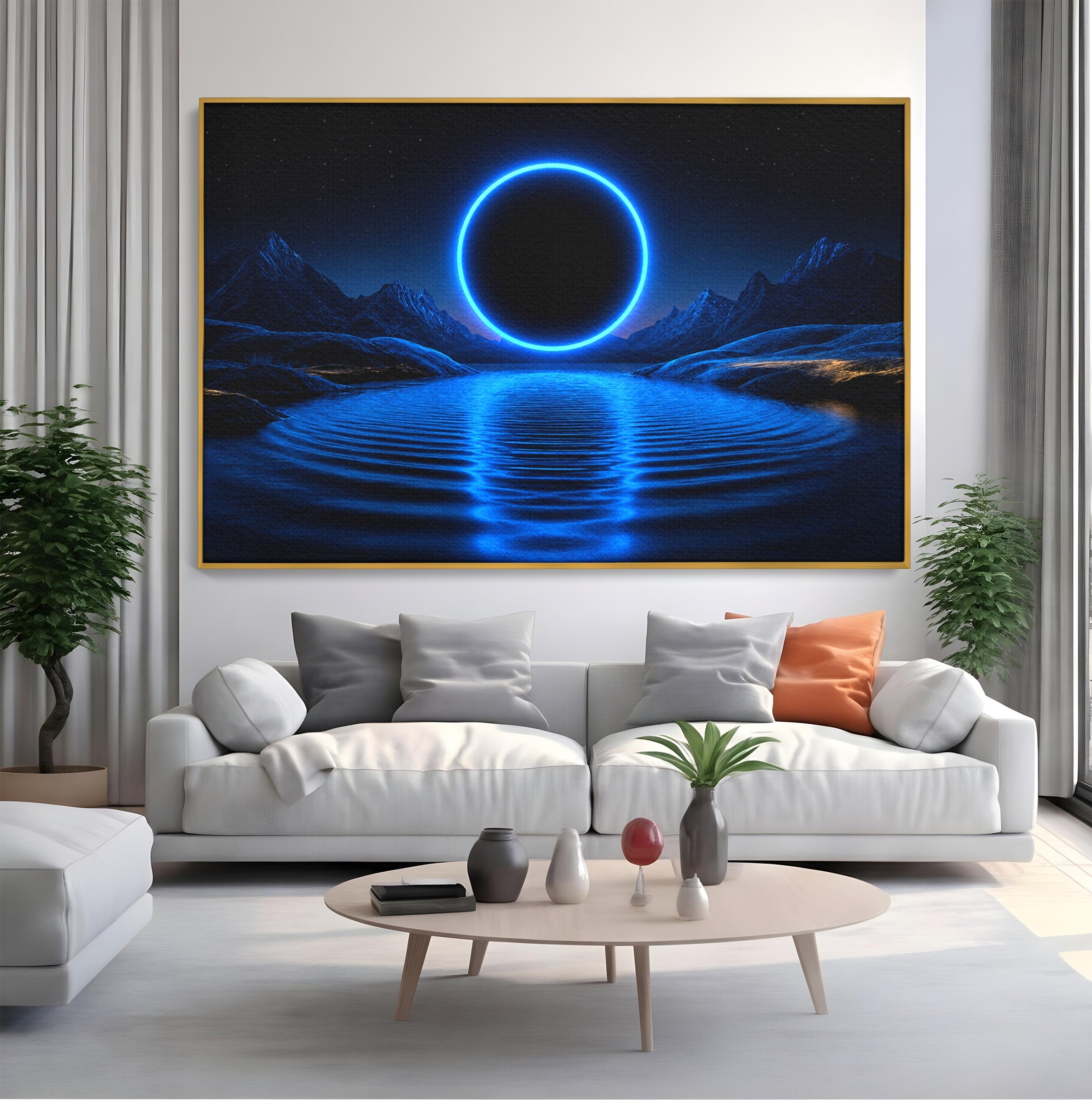 Tablou Canvas Premium LuxCanva® S1028, Eclipsa Luminata, Peisaj, Noapte, Fantast, Lac, Living, Dormitor, Culori Vibrante