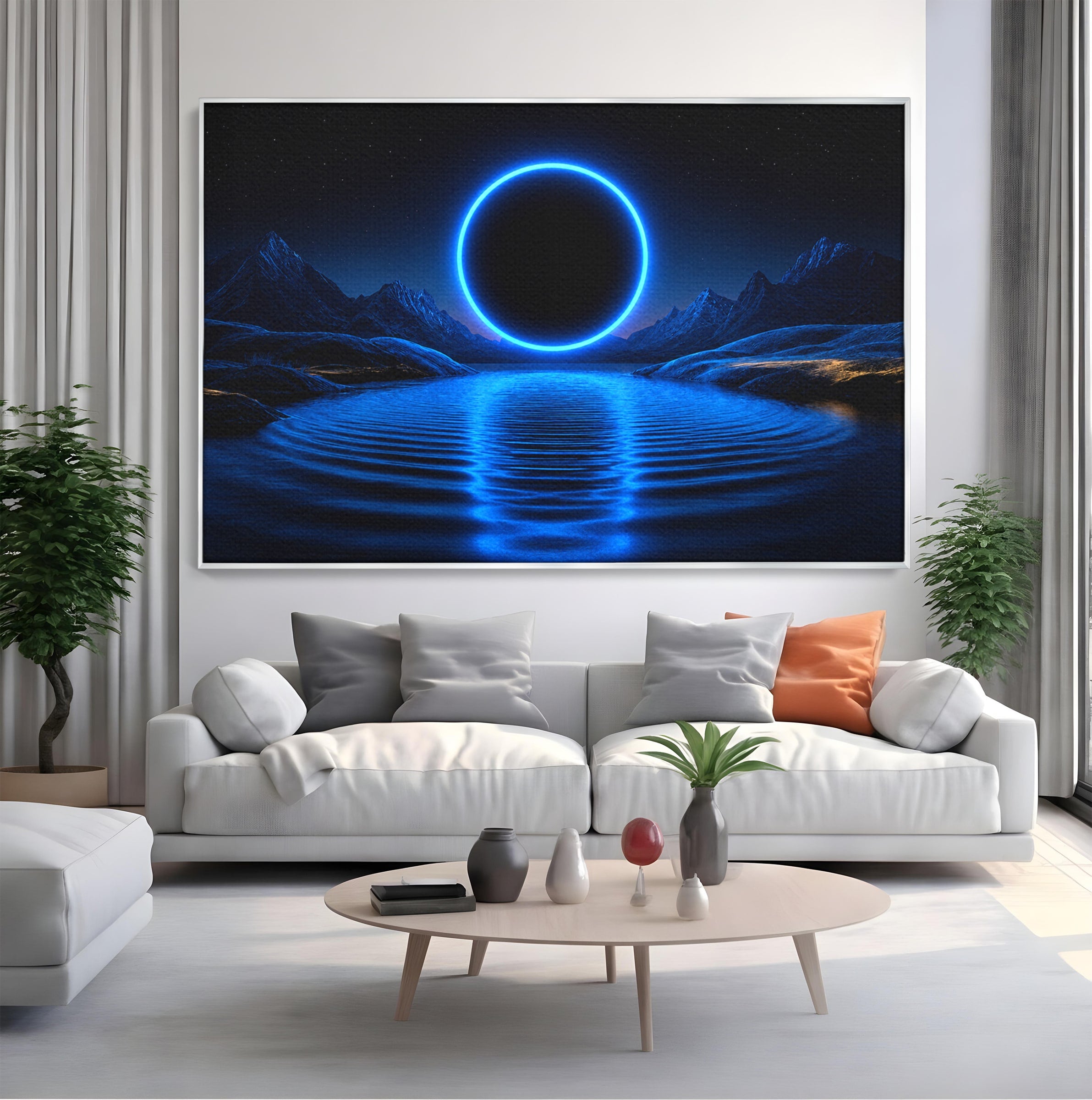 Tablou Canvas Premium LuxCanva® S1028, Eclipsa Luminata, Peisaj, Noapte, Fantast, Lac, Living, Dormitor, Culori Vibrante