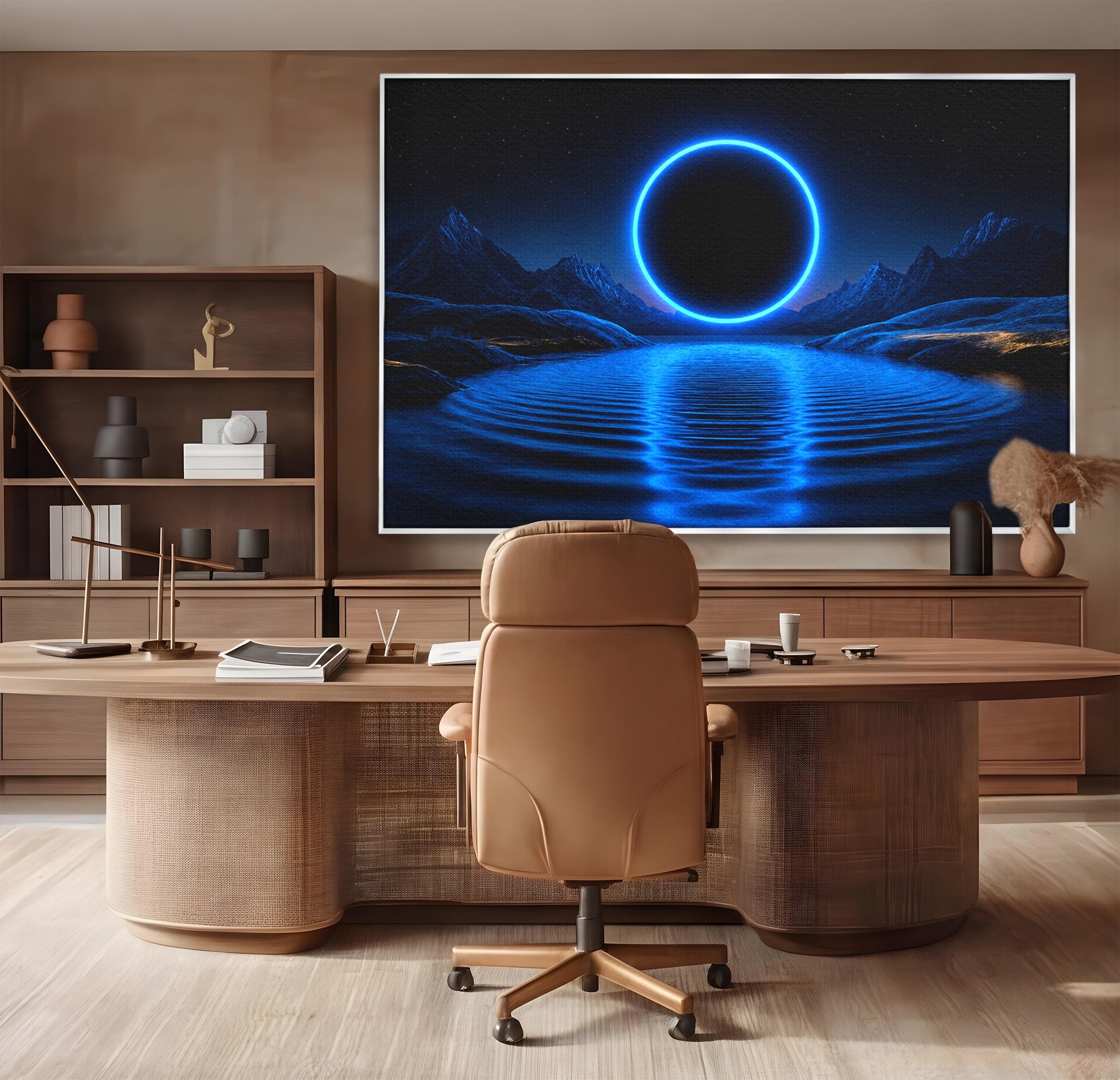 Tablou Canvas Premium LuxCanva® S1028, Eclipsa Luminata, Peisaj, Noapte, Fantast, Lac, Living, Dormitor, Culori Vibrante