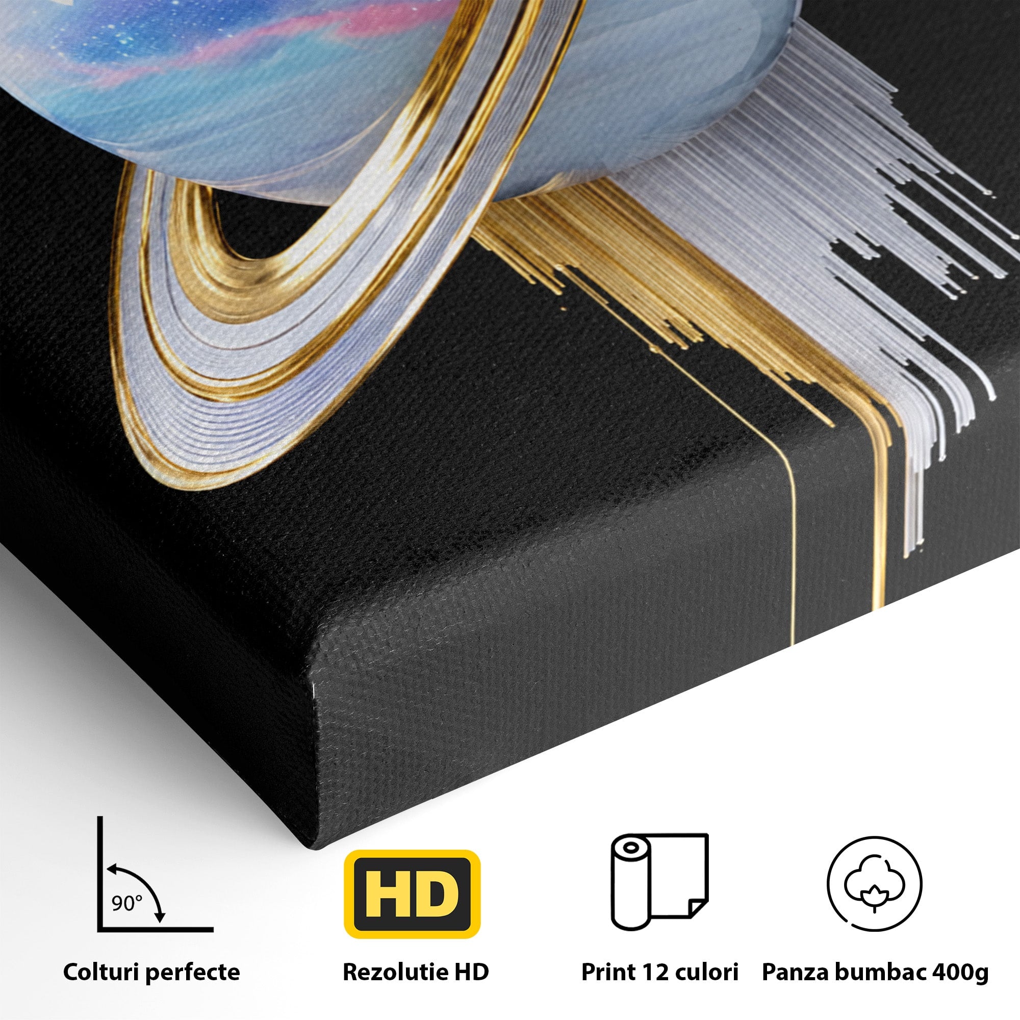 Tablou Canvas Premium LuxCanva® S1029, Planeta Saturn Abstracta, Planeta, Abstract, Cosmos, Futurist, Birou, Living, Culori Vibrante