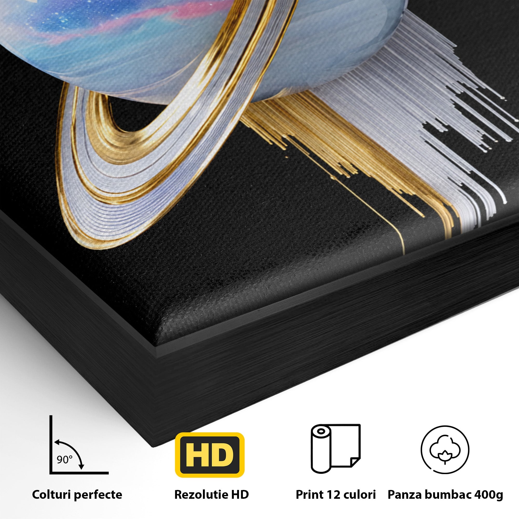 Tablou Canvas Premium LuxCanva® S1029, Planeta Saturn Abstracta, Planeta, Abstract, Cosmos, Futurist, Birou, Living, Culori Vibrante